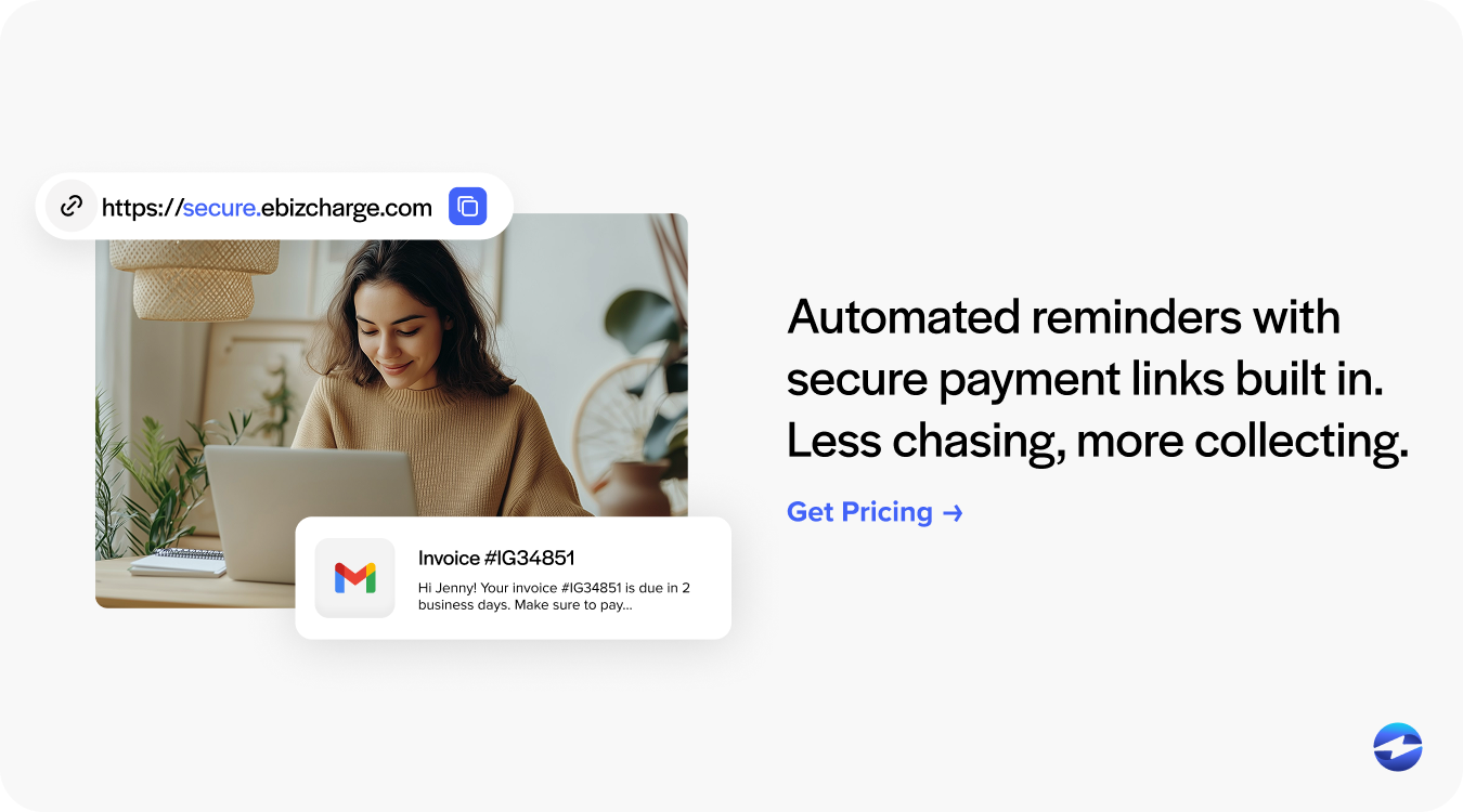Use EBizCharge payment links to collect outstanding invoices through email