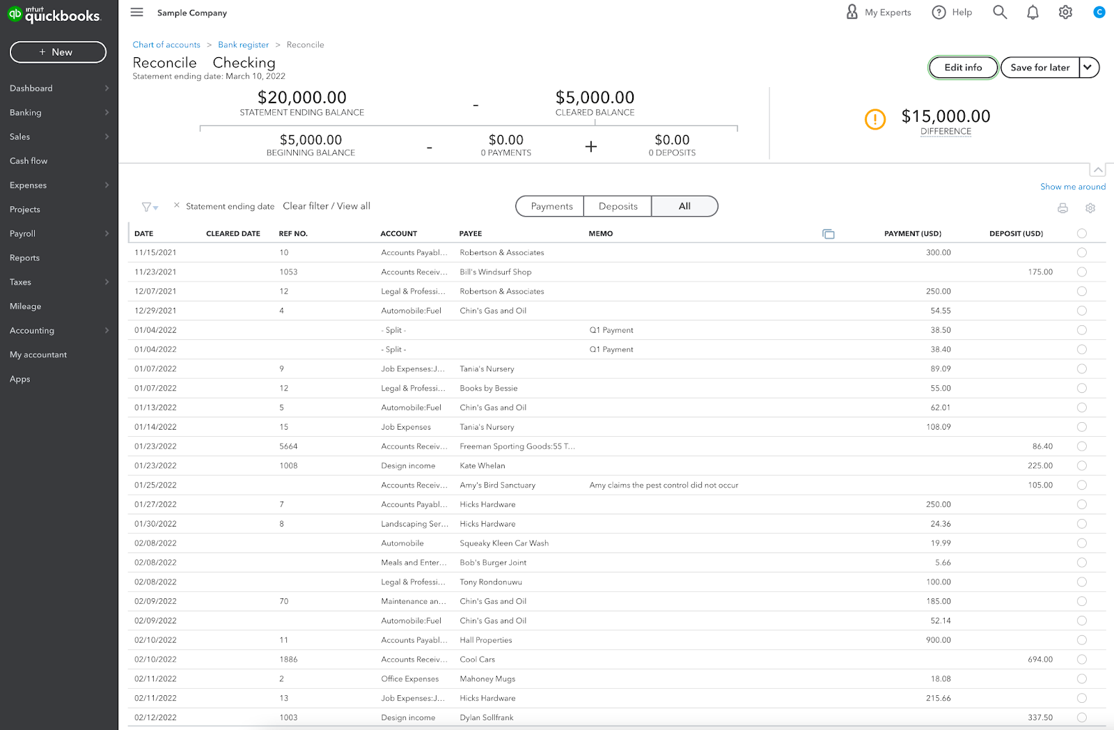 Match your bank statement transactions with the data in QuickBooks Online