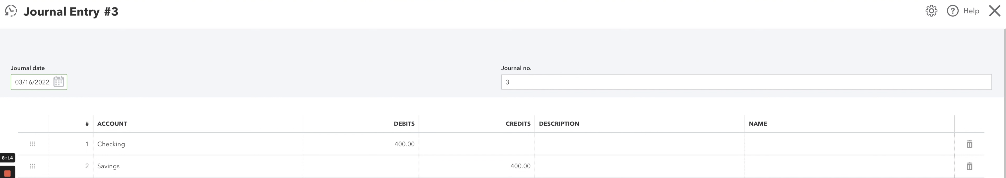 entering in all the journal entry details in quickbooks online