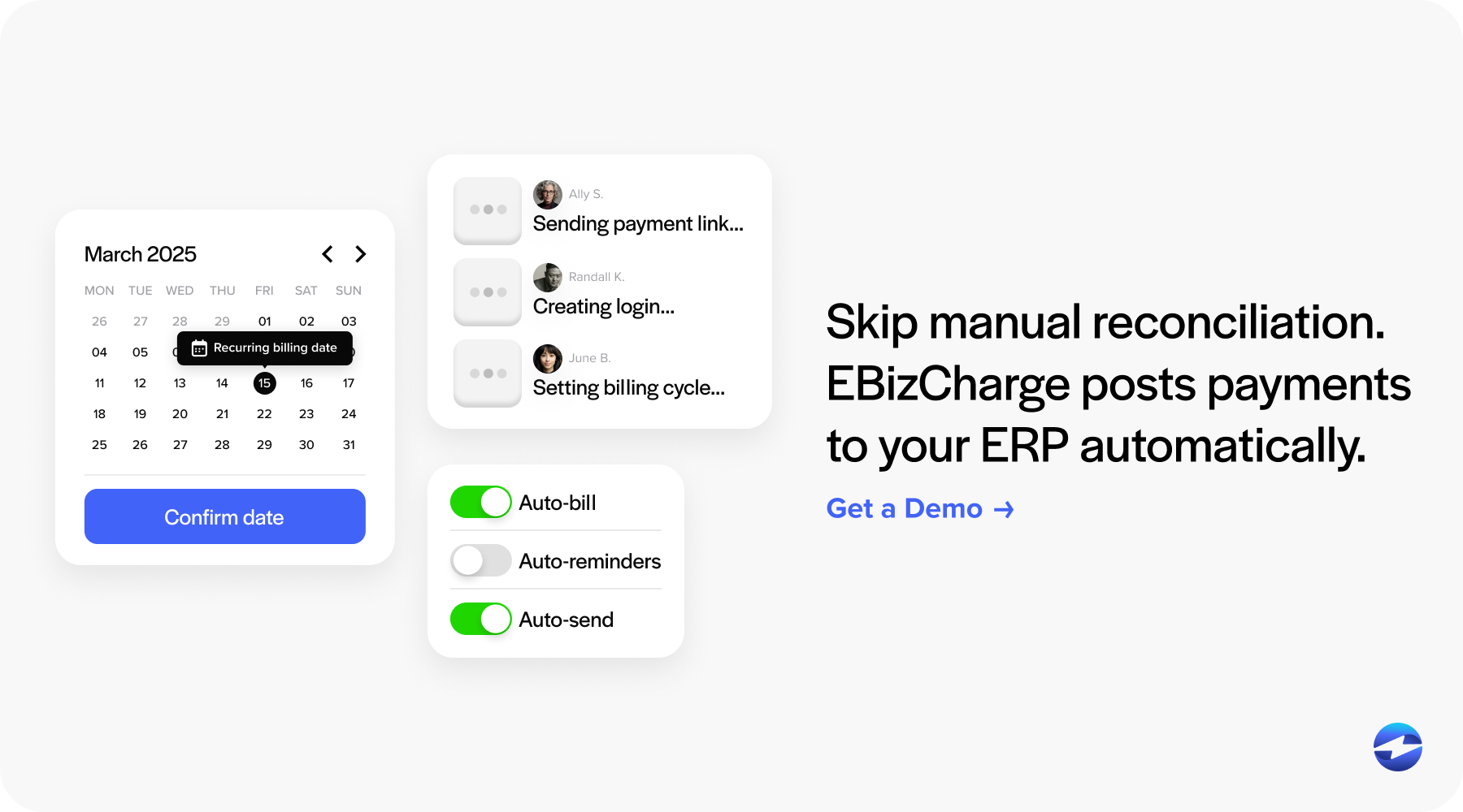 Skip manual reconciliation. EBizCharge posts payments to your ERP automatically
