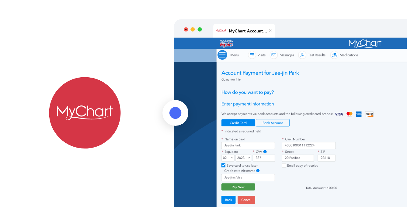 Sync payments with MyChart