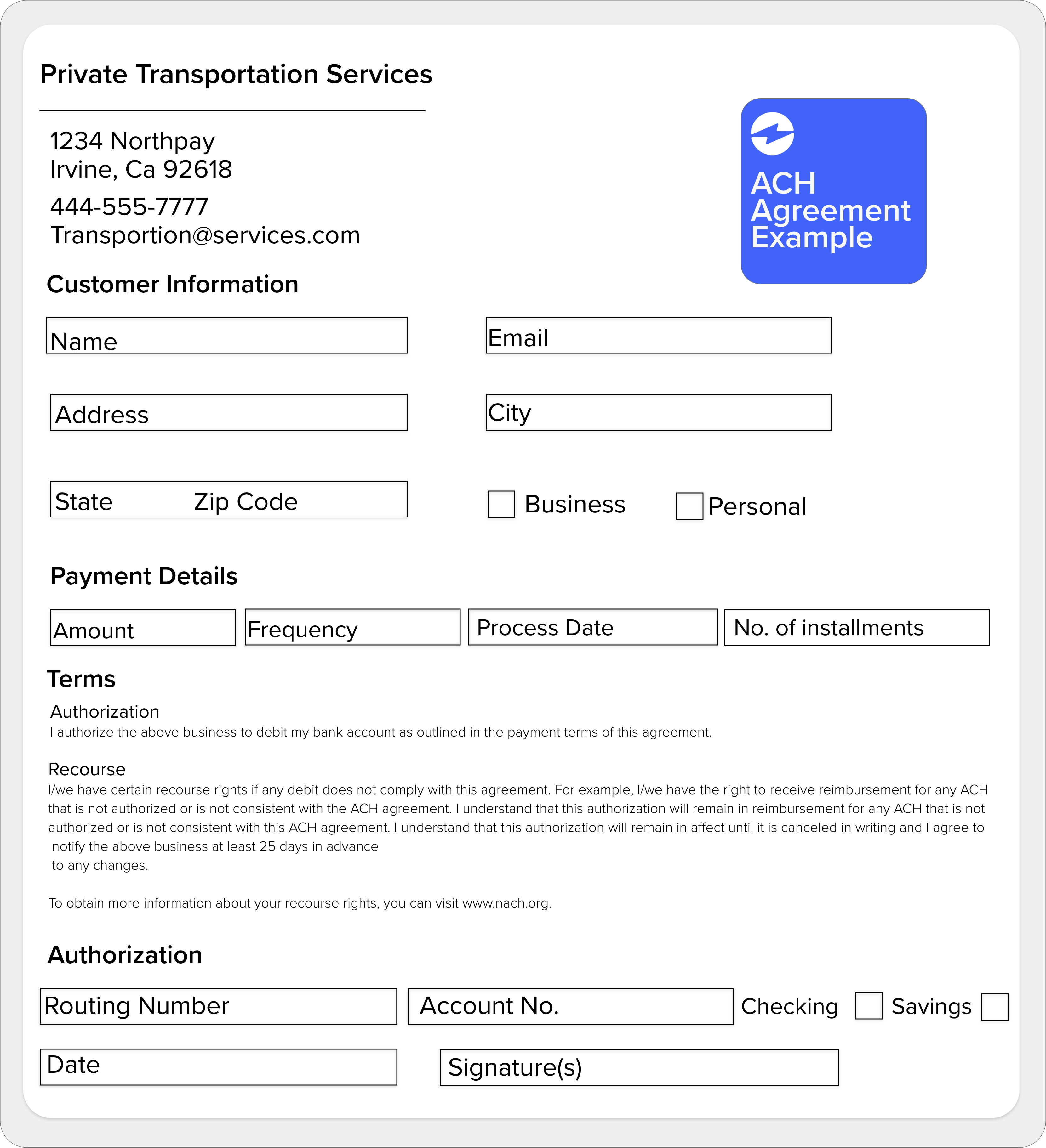 ach authorization form template