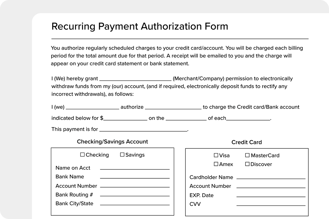 Recurring payment authorization form