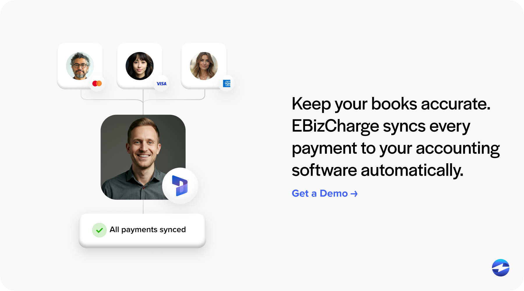 Keep your books accurate. EBizCharge syncs every payment to your accounting software automatically