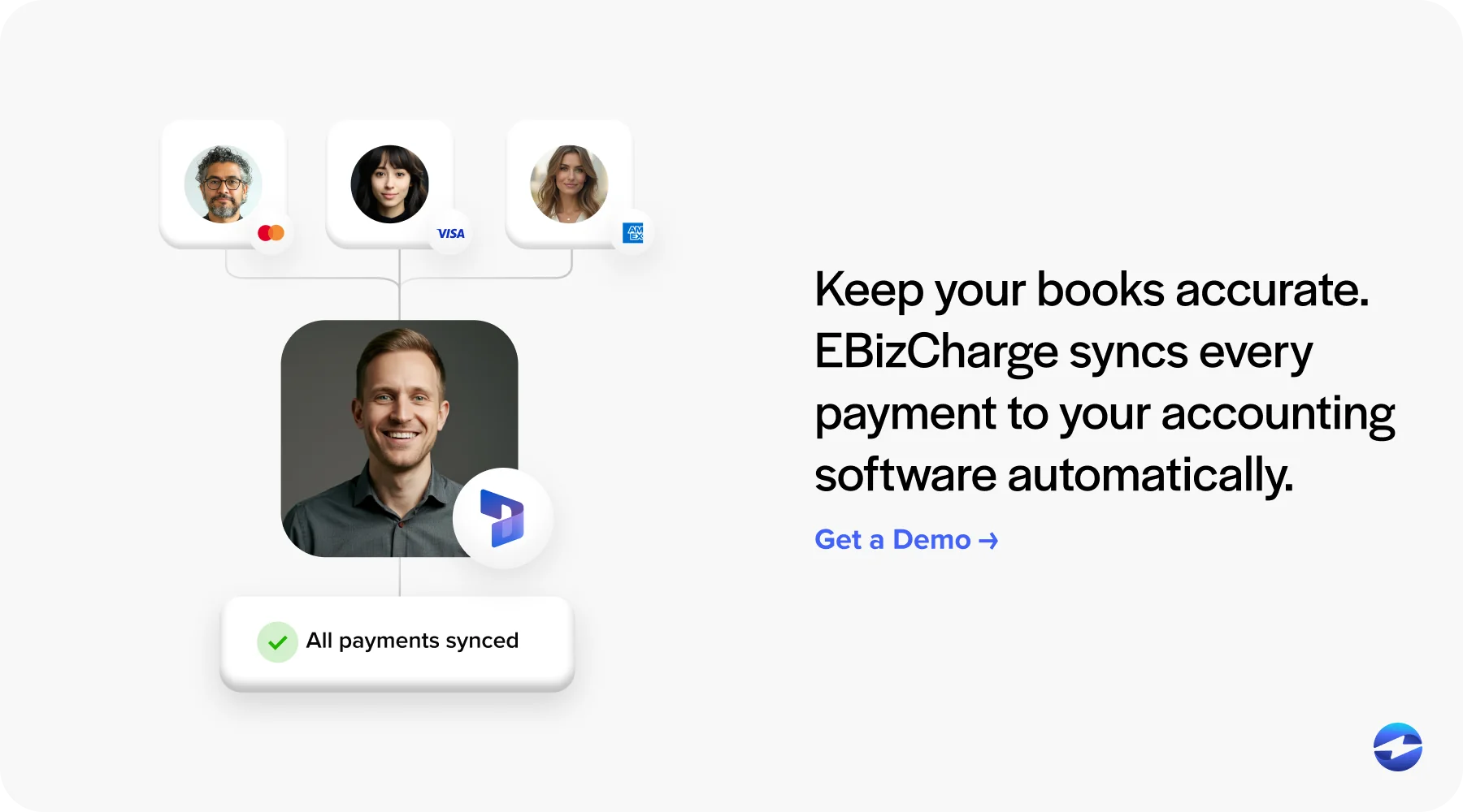 Keep your books accurate. EBizCharge syncs every payment to your accounting software automatically