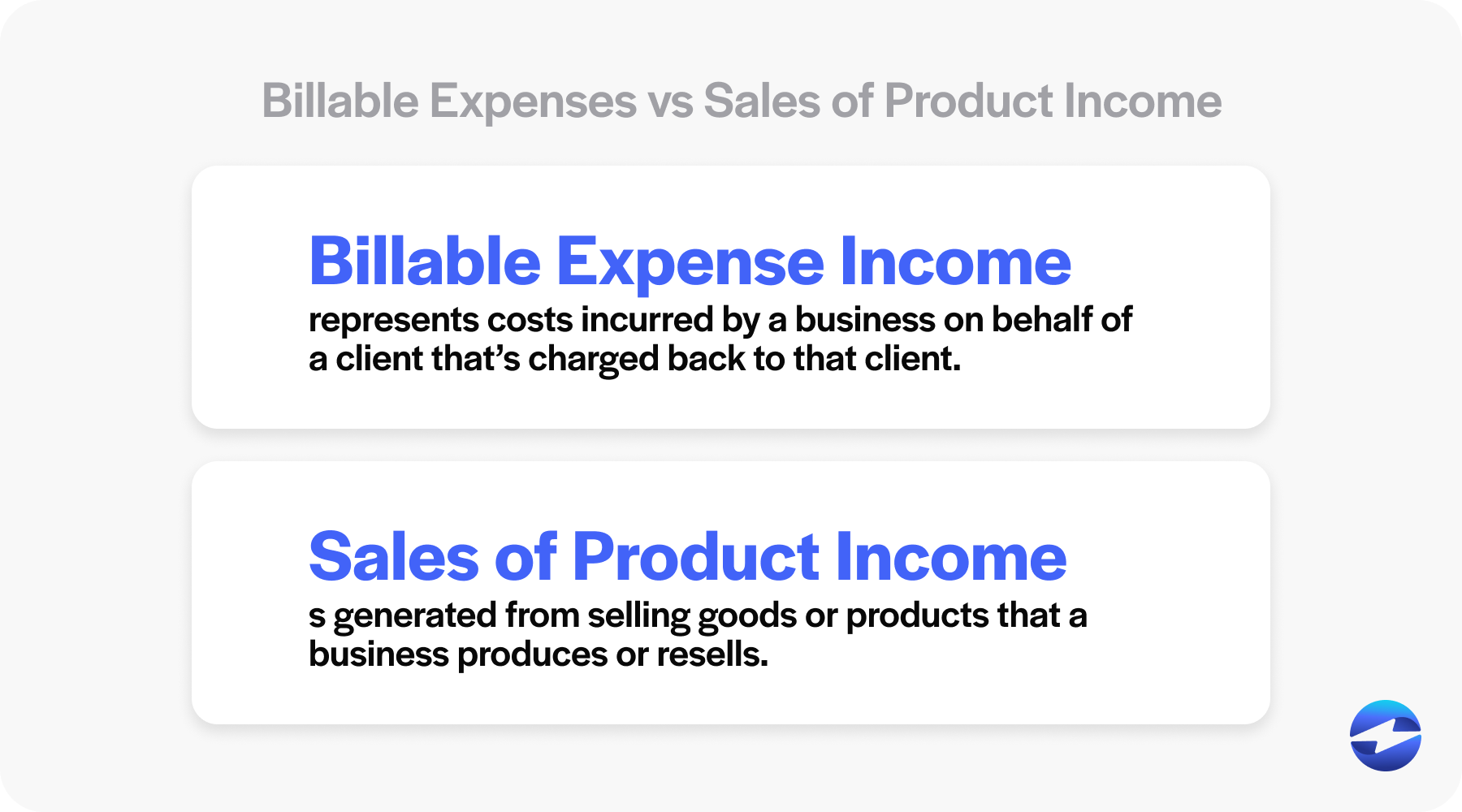 Billable expenses vs sales of product income