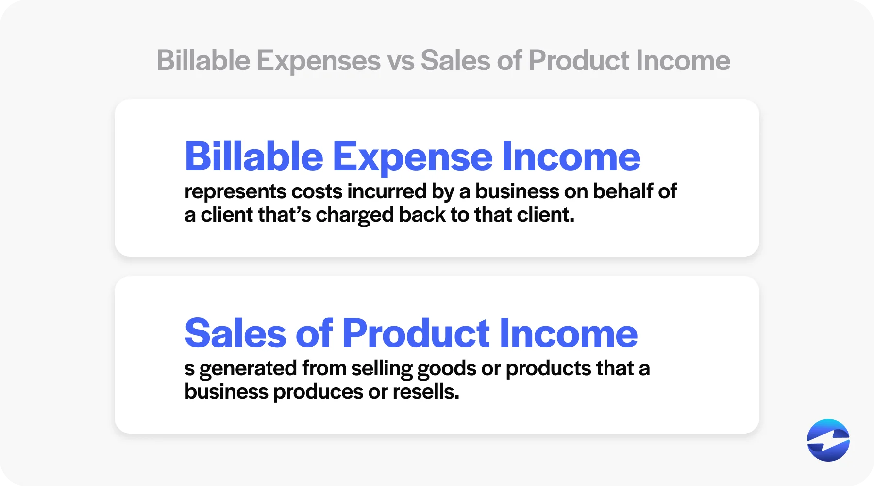 Billable expenses vs sales of product income