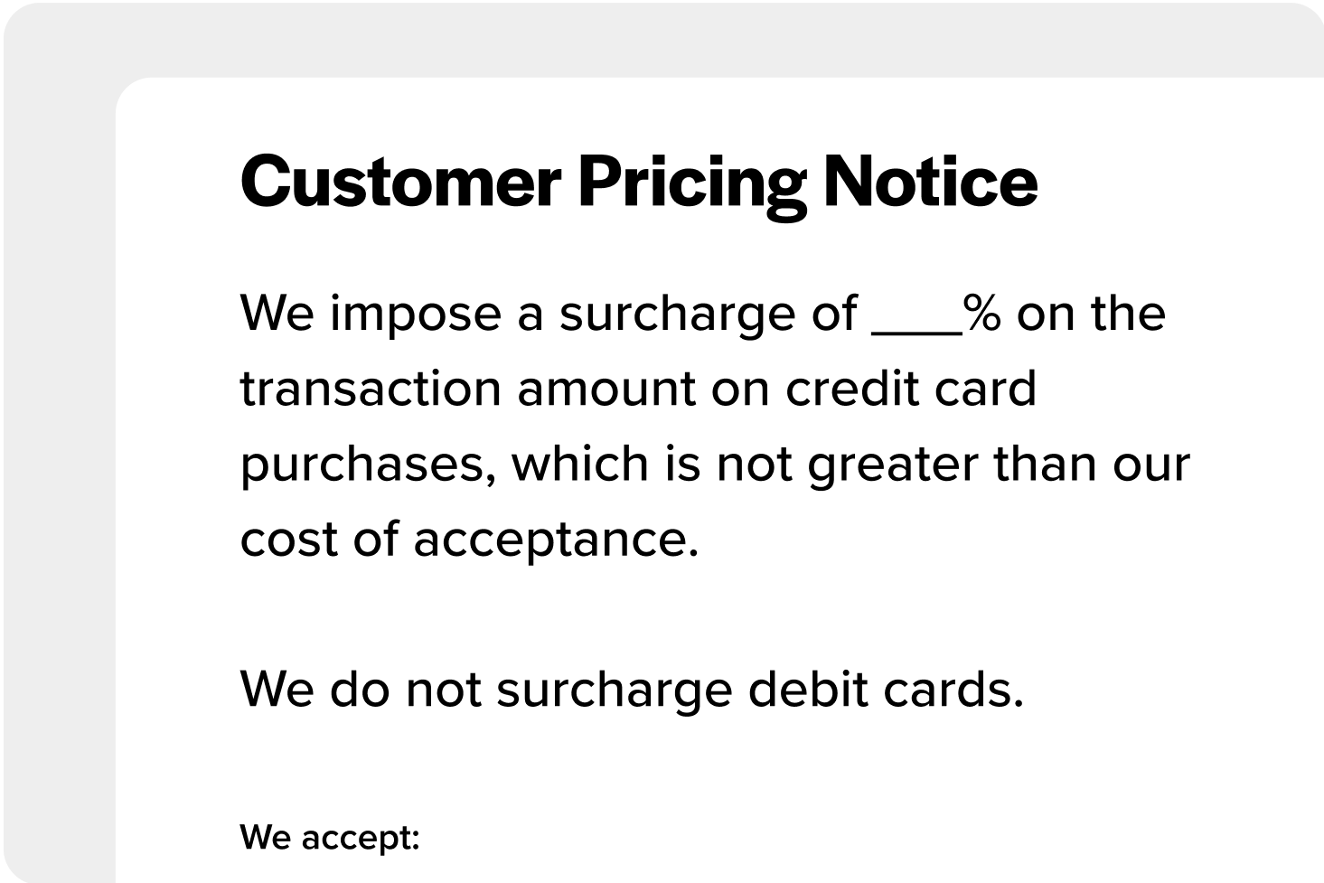 Printable credit card fee sign