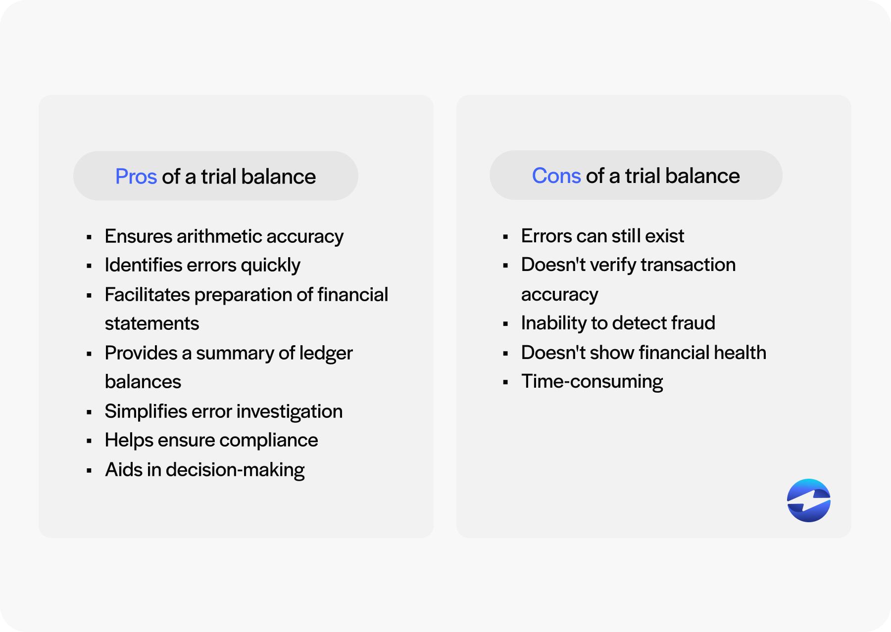 trial balance pros and cons