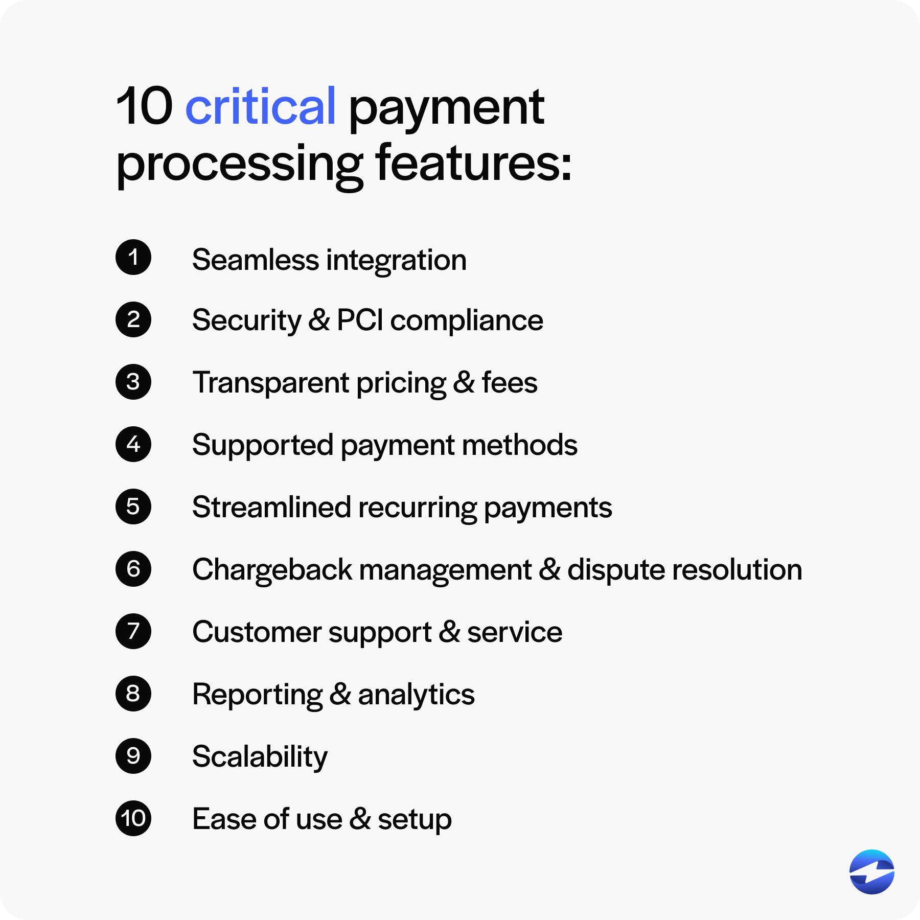 10 critical payment processing features