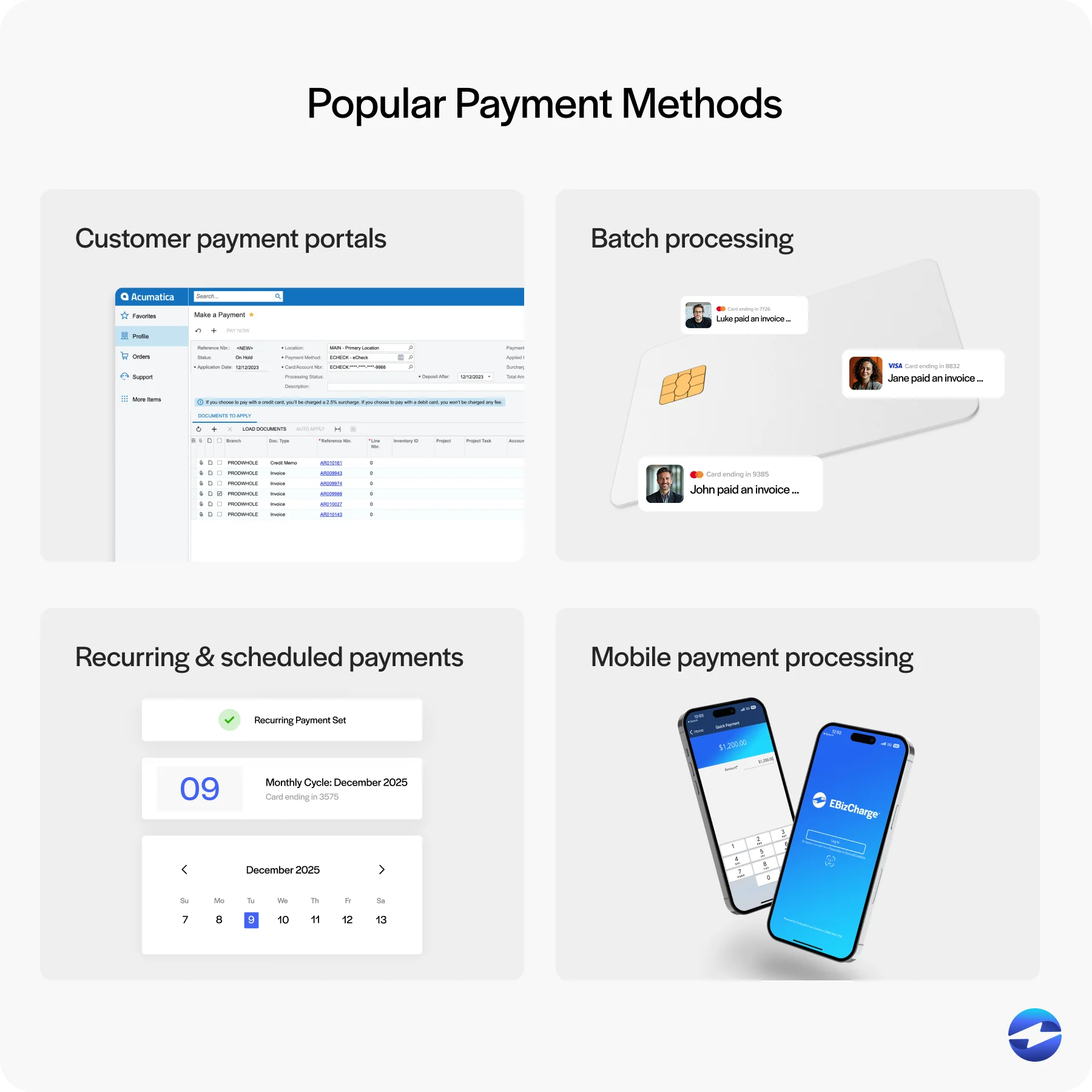 popular payment methods in acumatica