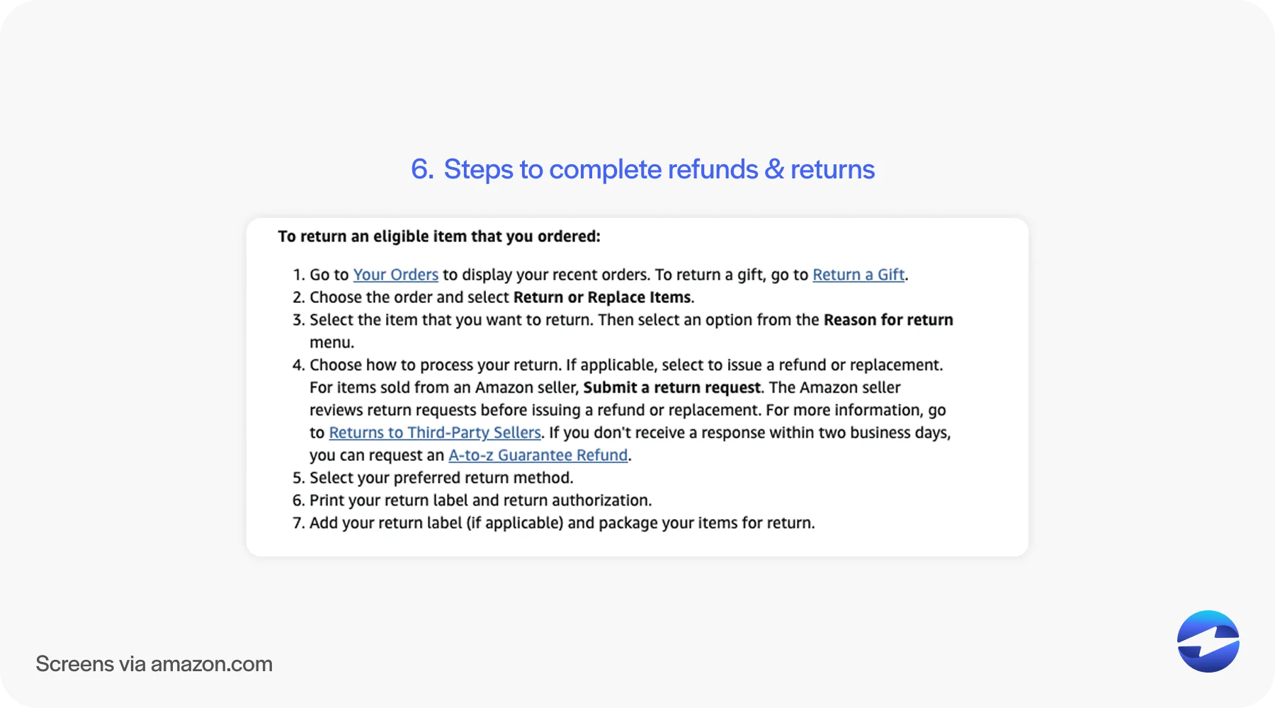 Steps to complete refunds and returns