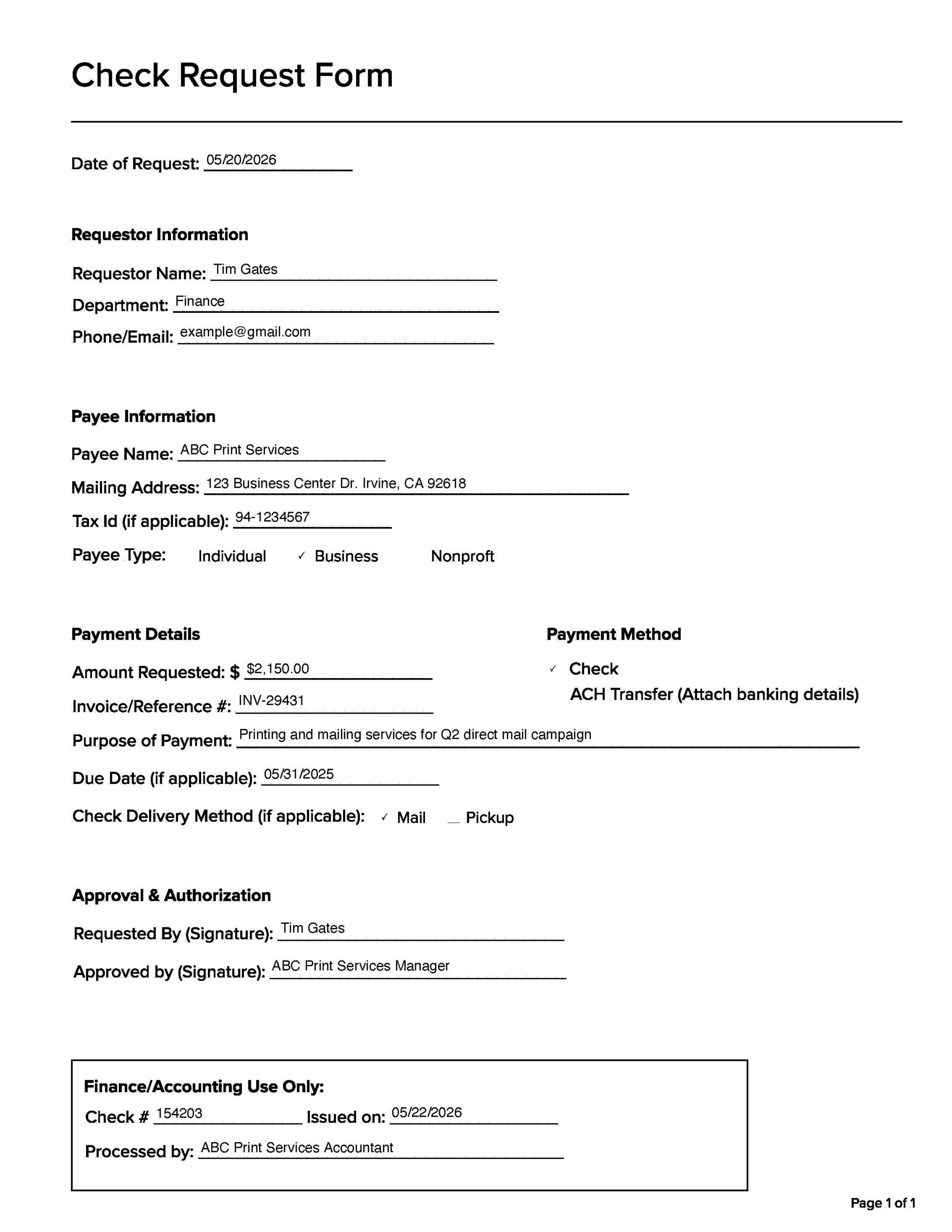 Check Request Form Check Request Form