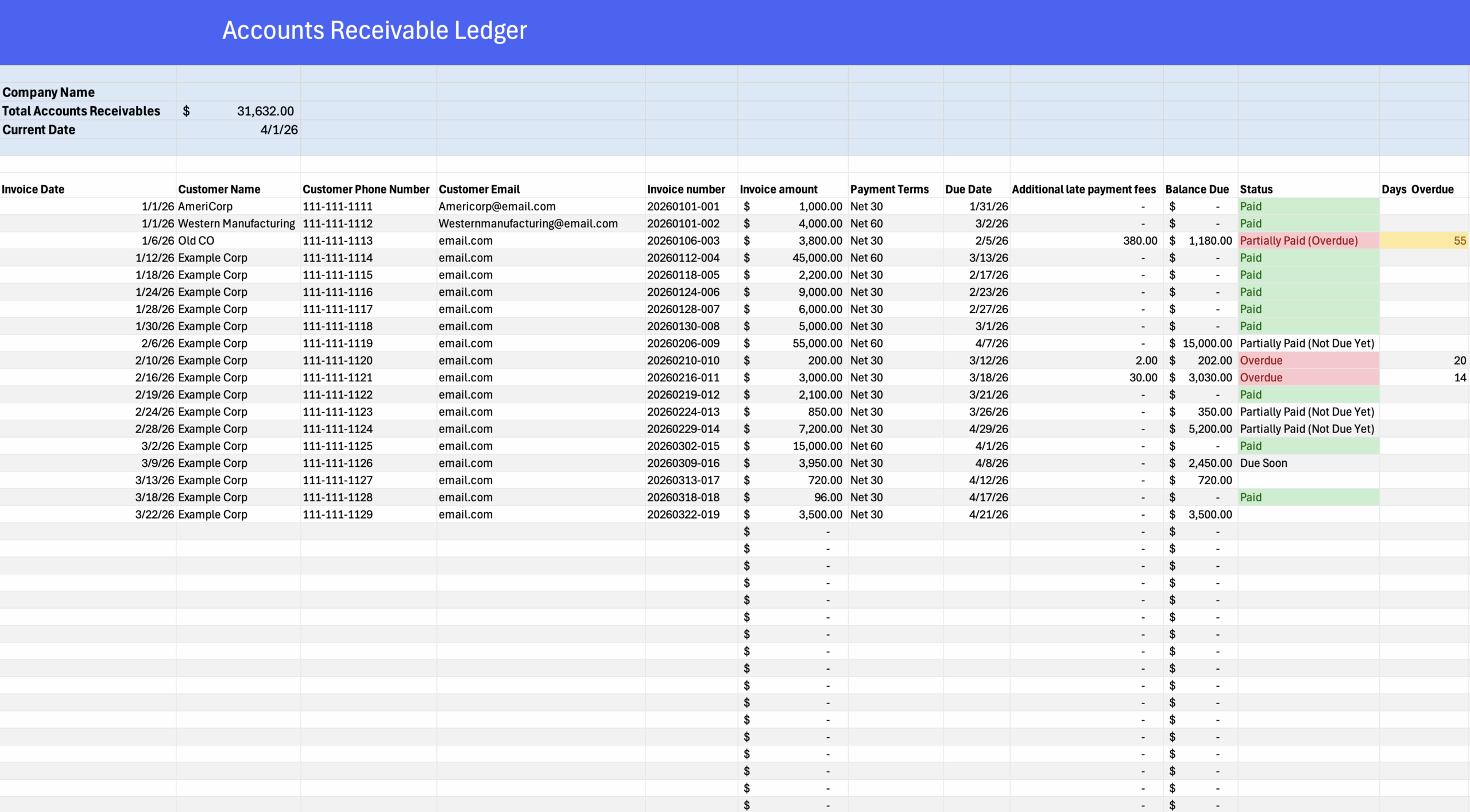 accounts receivable template