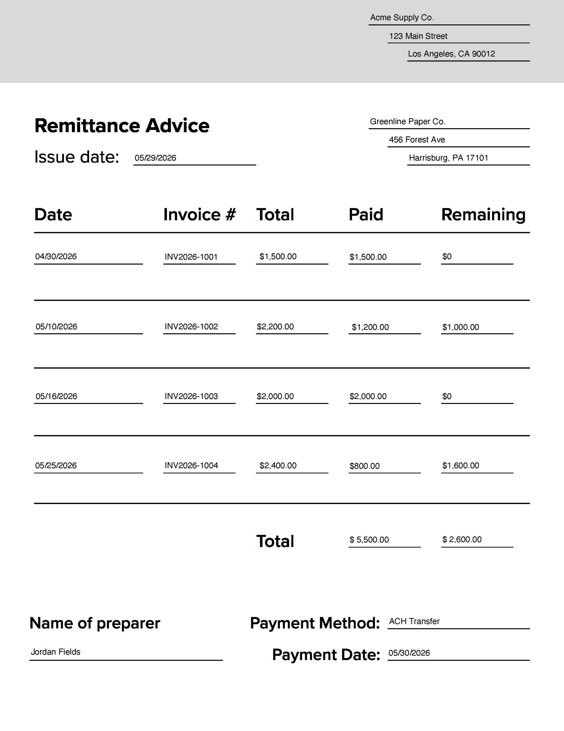 remittance advice example