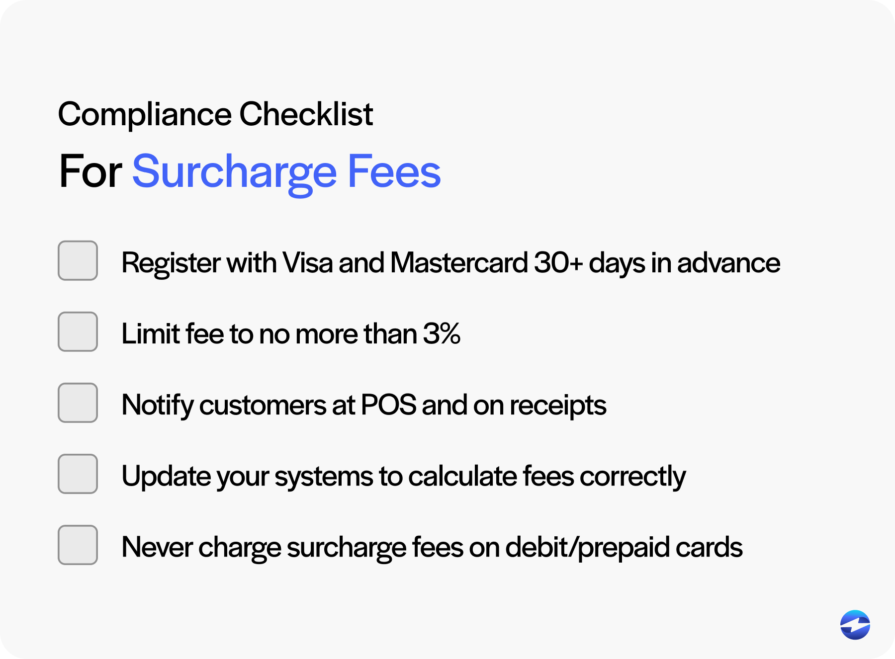 compliance checklist for surcharge fees