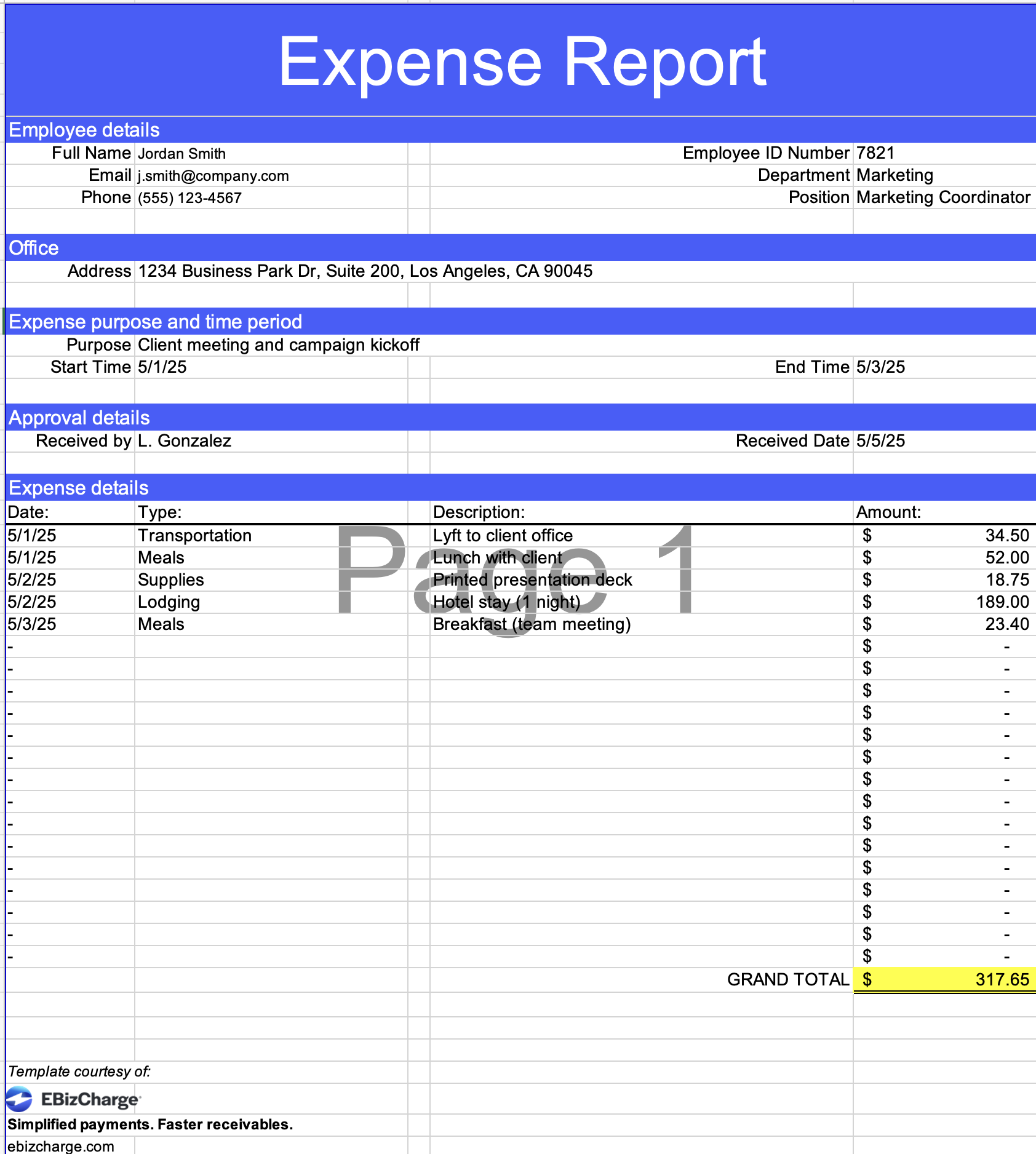 expense report example