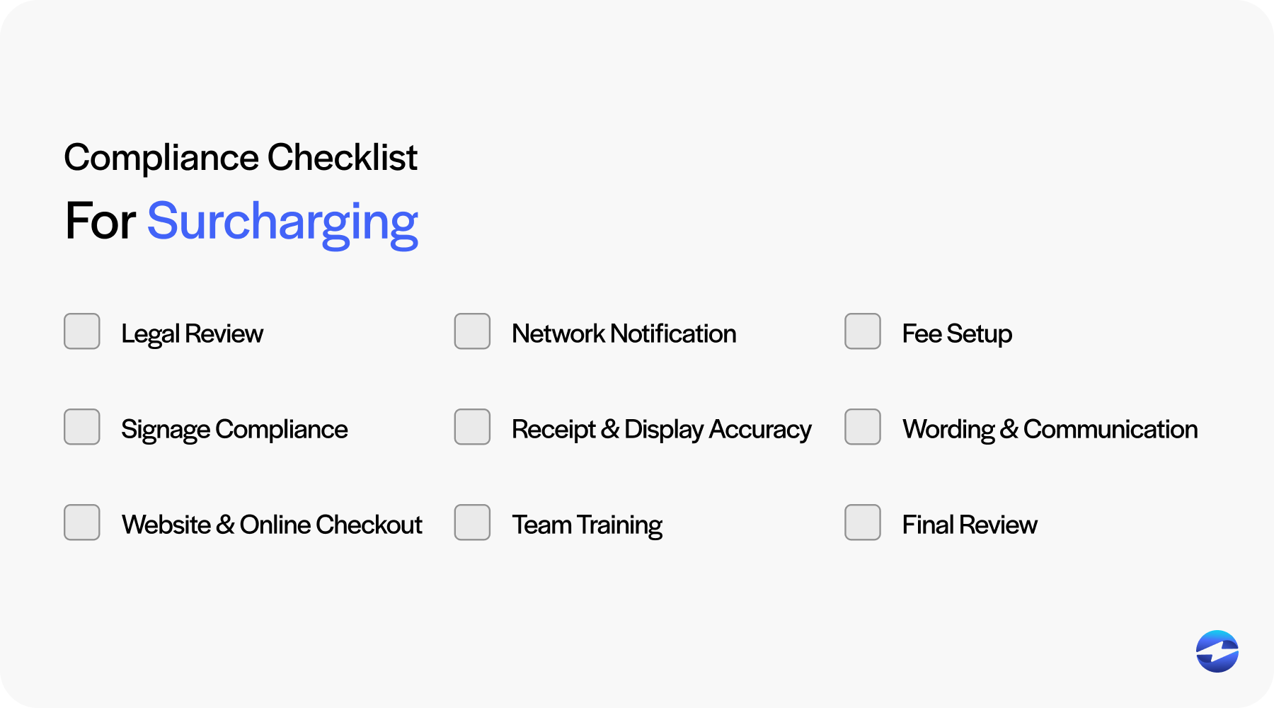 Surcharge Compliance checklist