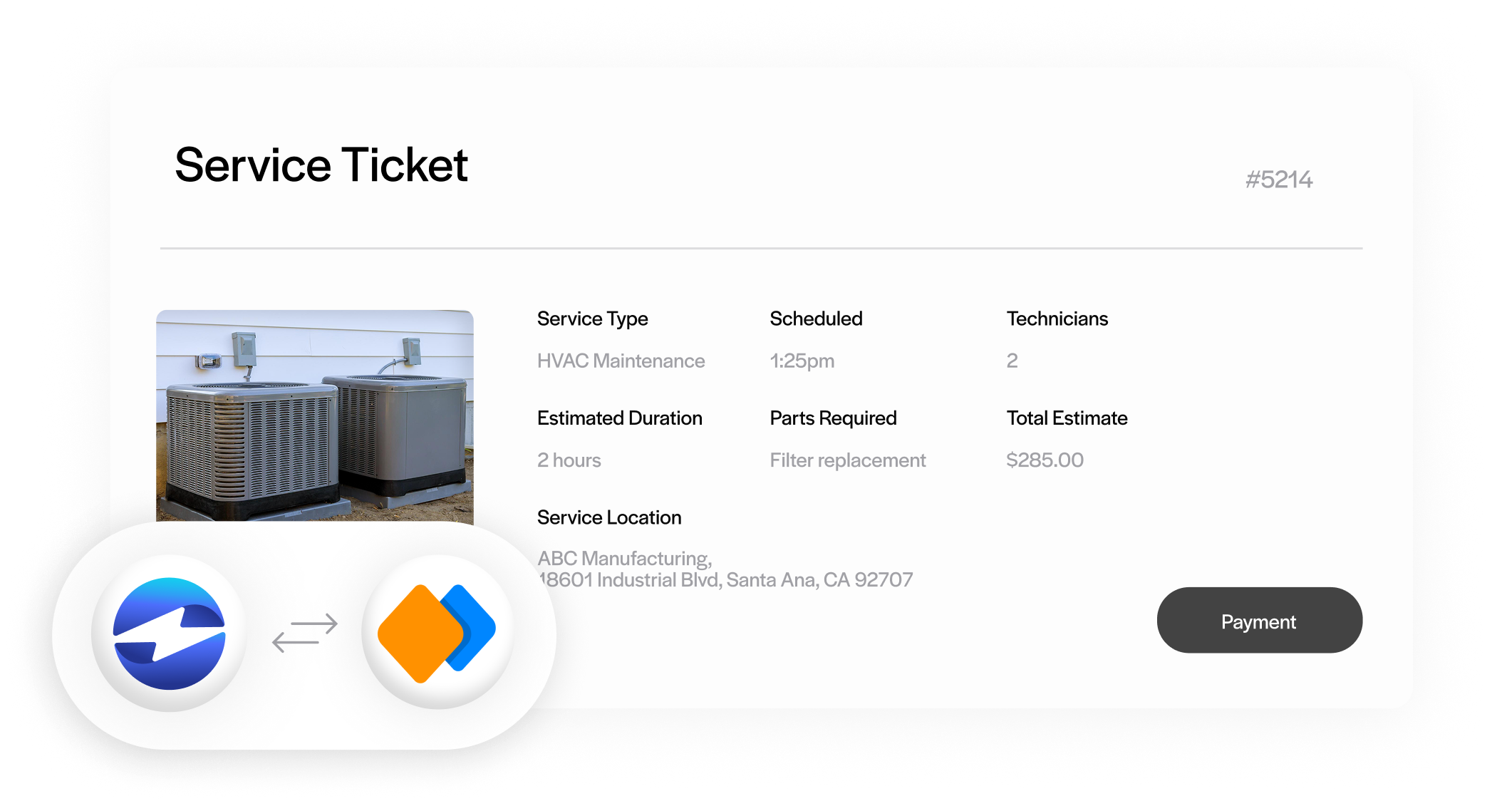 Example service ticket payment with jigx and ebizcharge