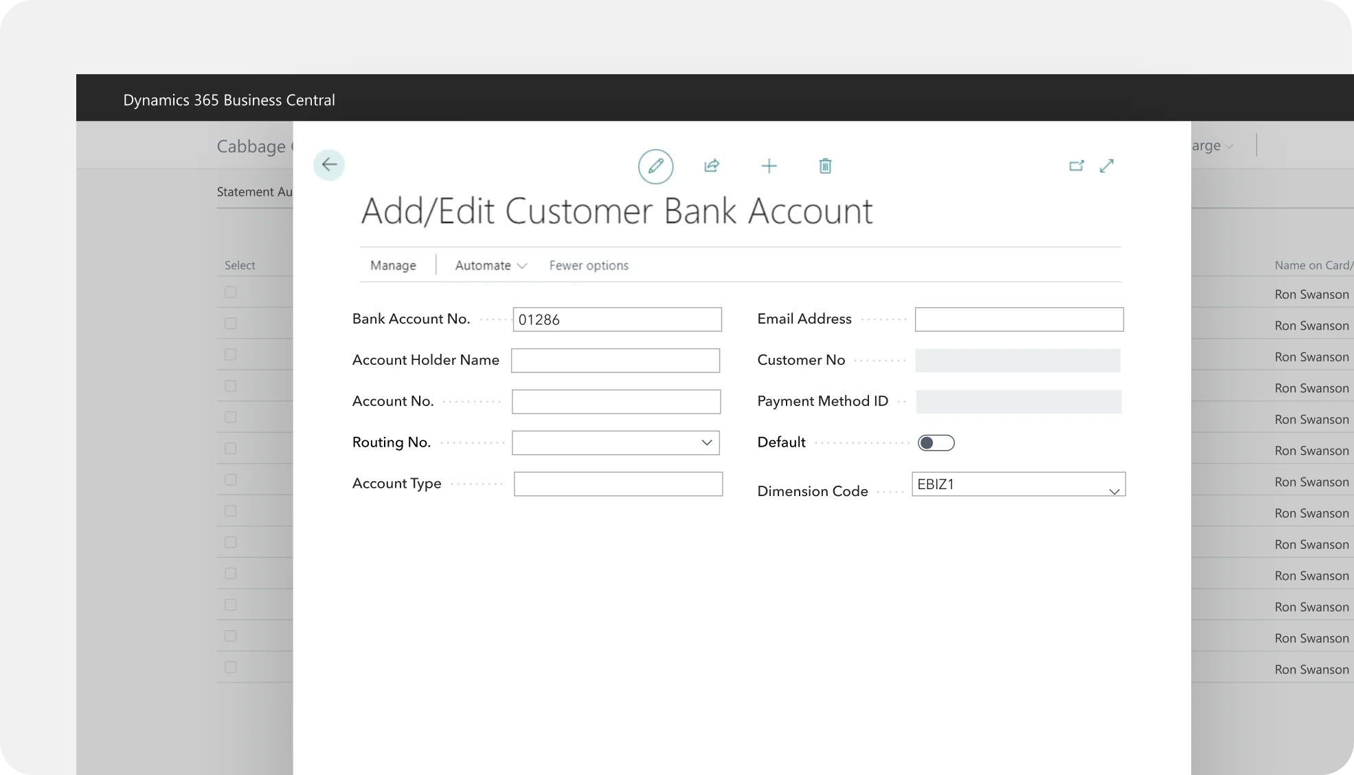 Saving a customer credit card inside D365 Business Central