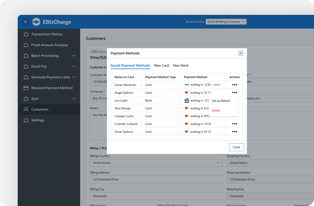 Securely manage customer payment method