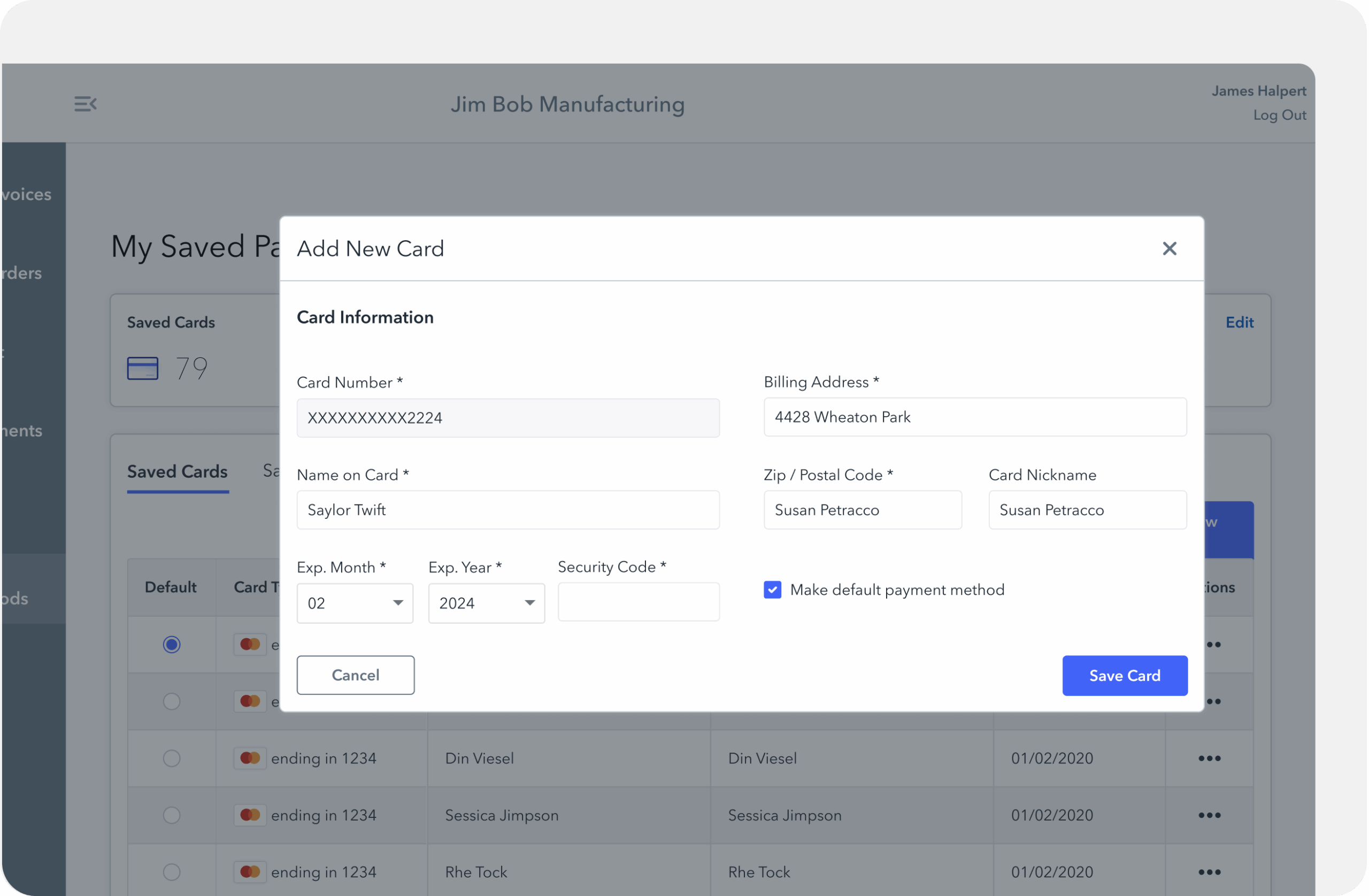 Securely manage customer payment methods