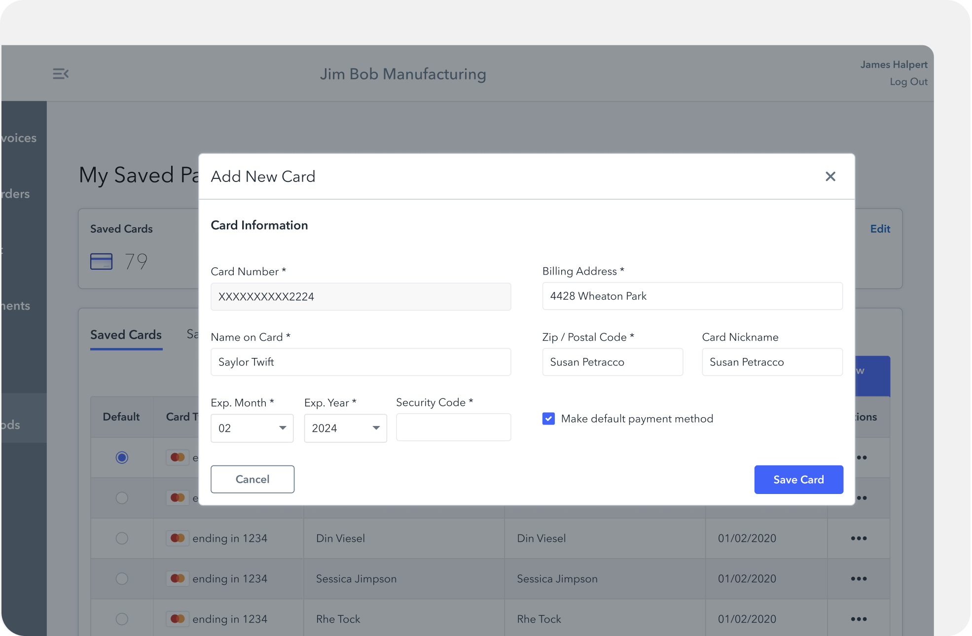 Securely manage customer payment methods