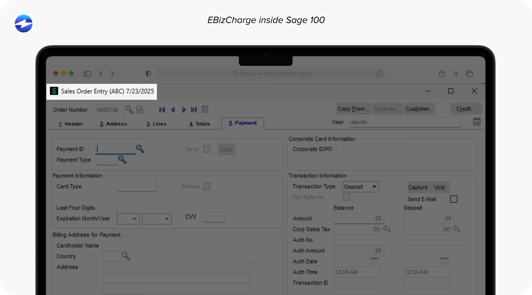 ebizcharge in sage 100