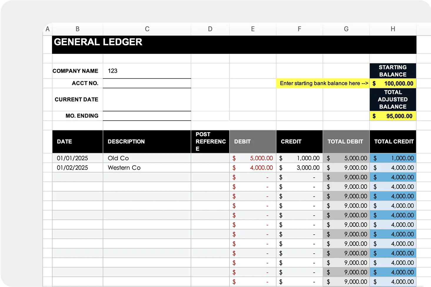General Ledger template for sidebar