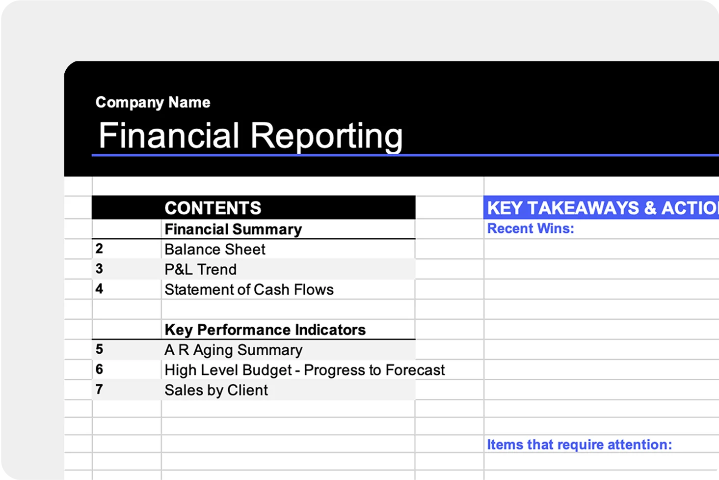 Monthly reporting template for sidebar