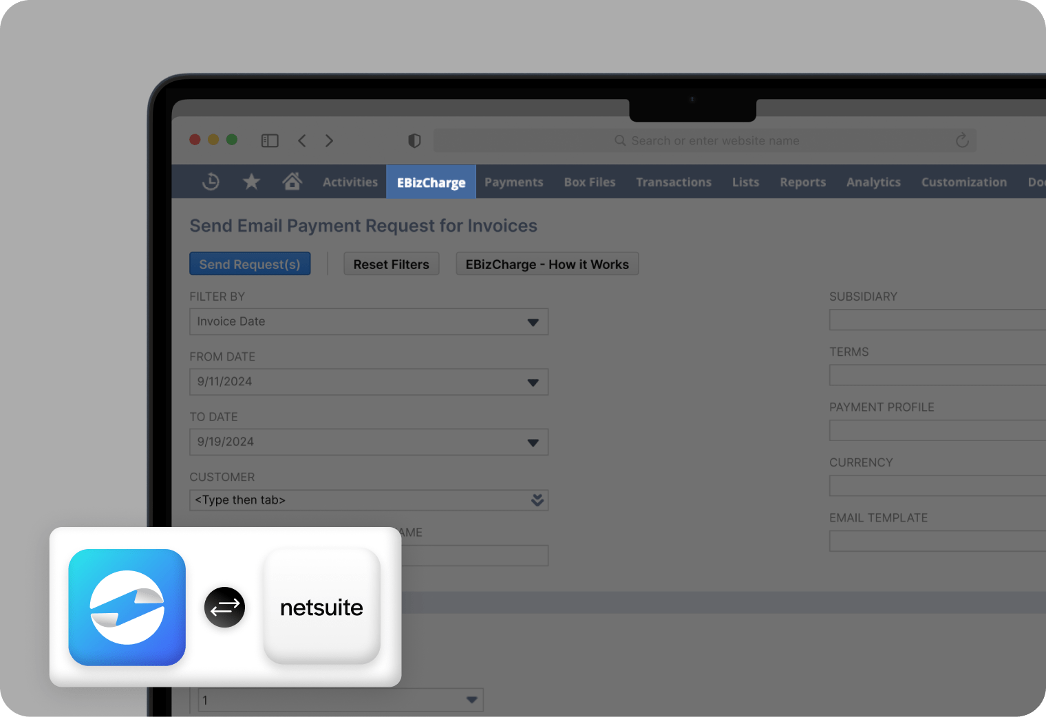 EBizCharge native netsuite integration