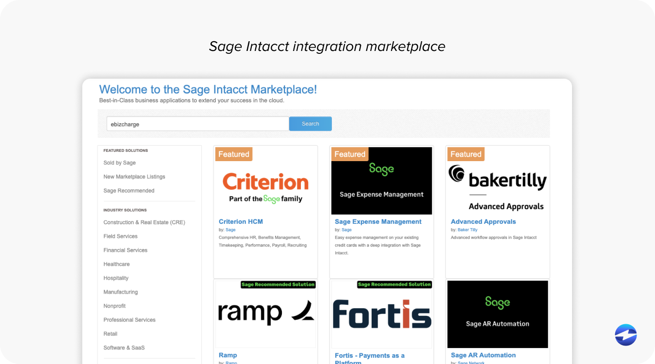 Sage intacct integration marketplace