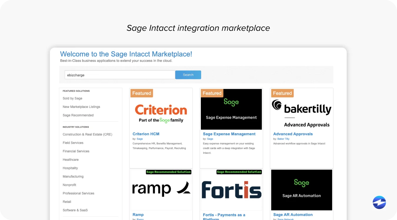 Sage intacct integration marketplace