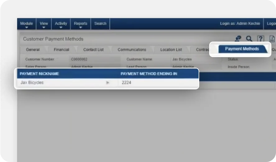 View saved customer payment methods