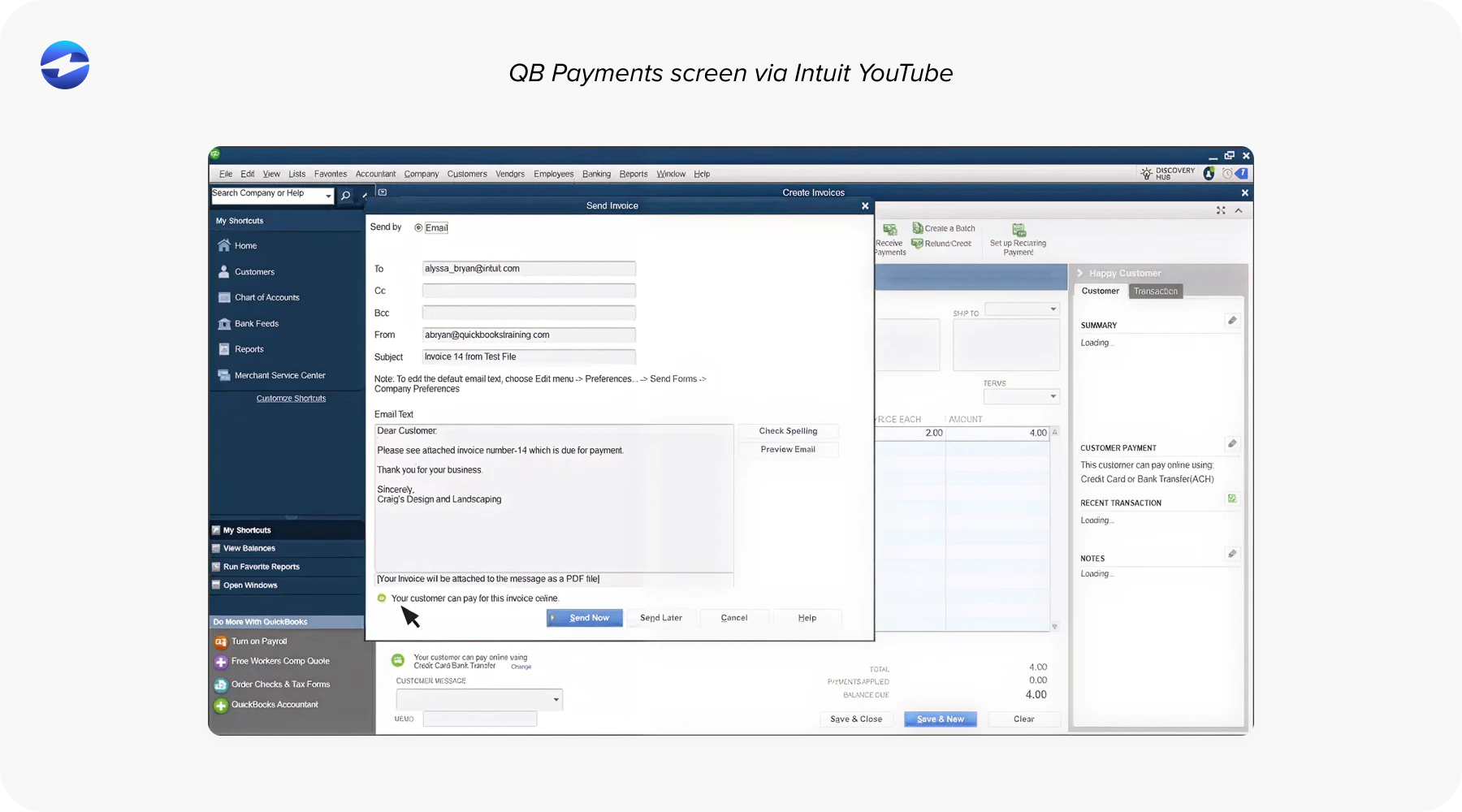 QB Payments screen via Intuit YouTube