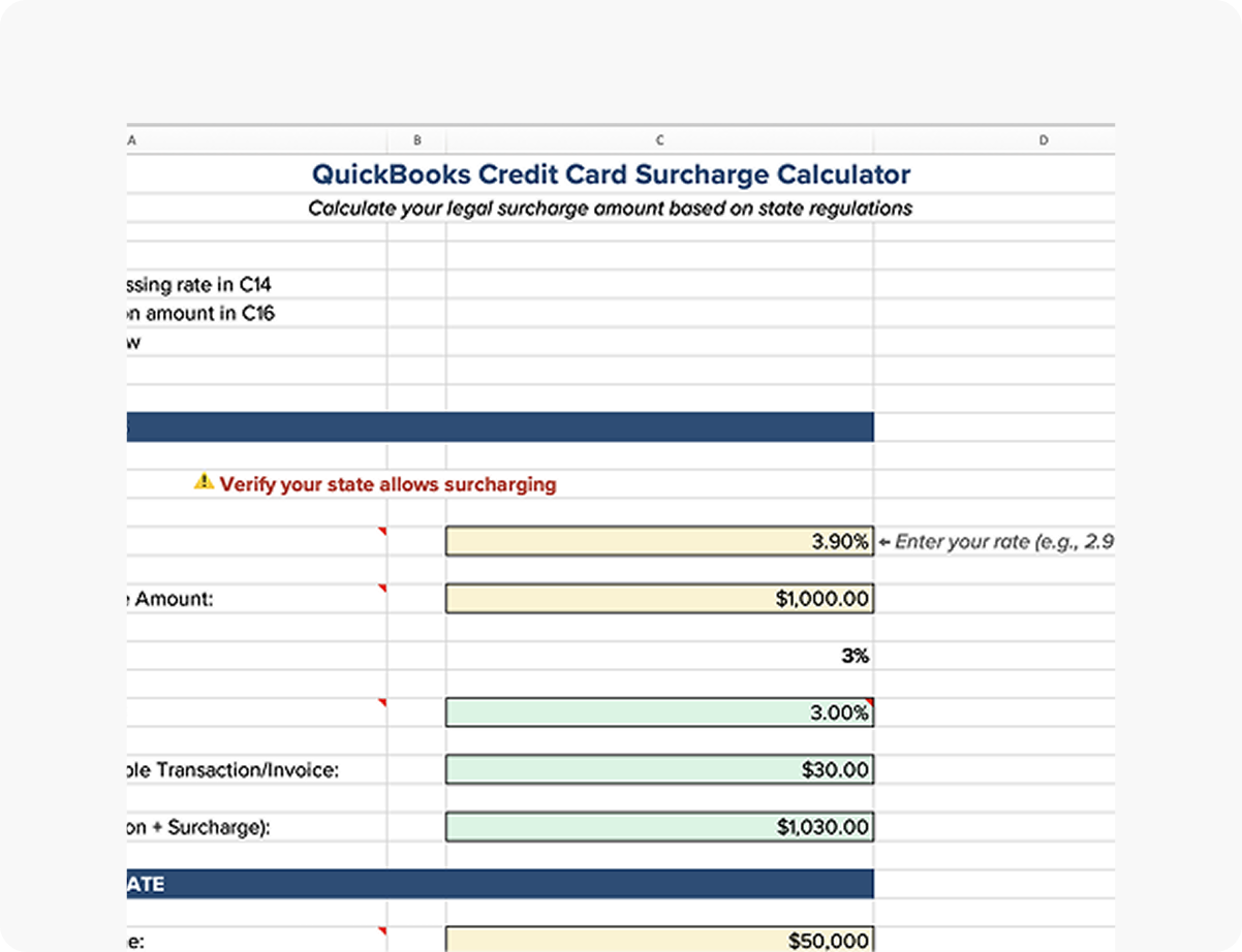 QuickBooks credit card surcharge calculator