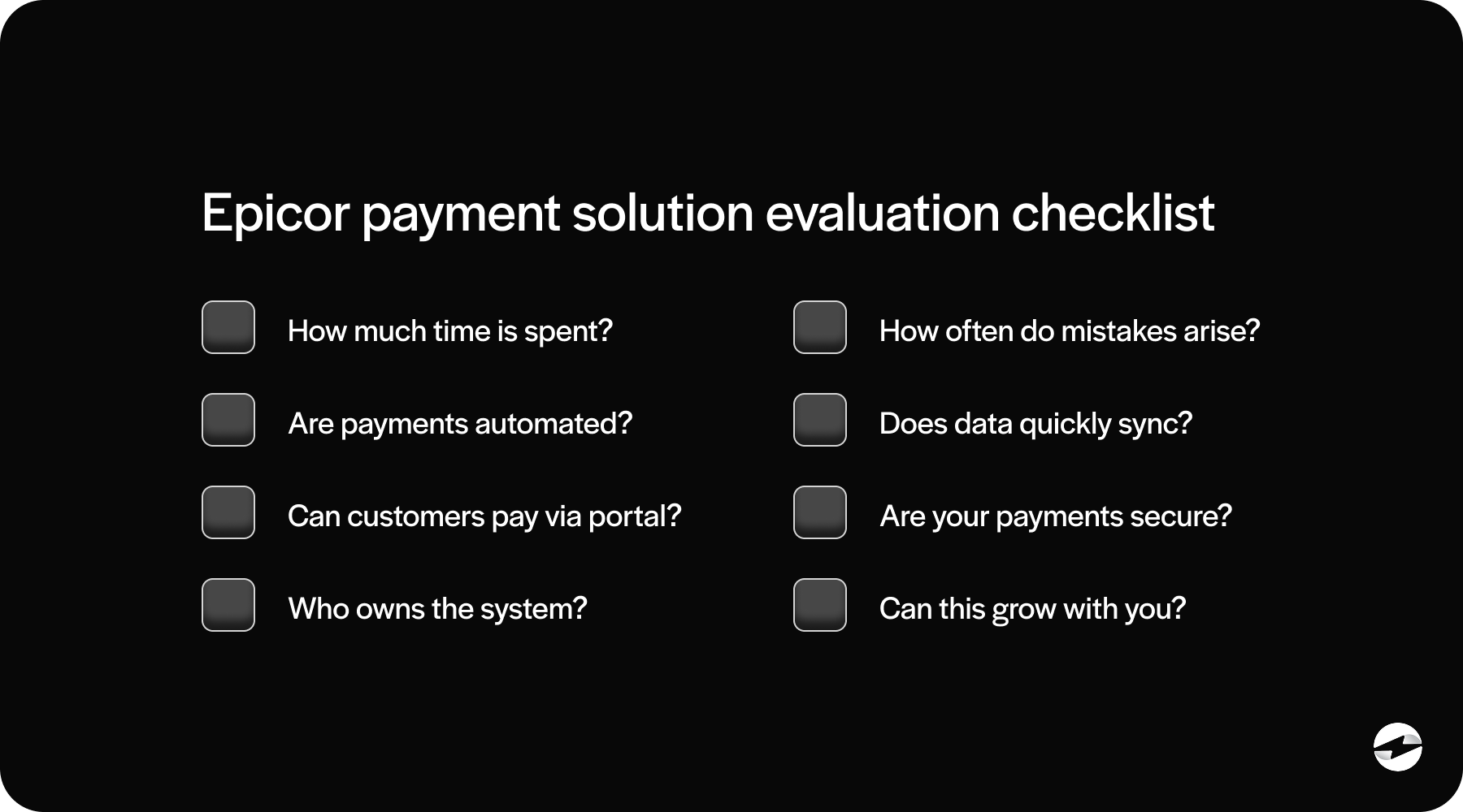 Epicor payment solution evaluation checklist