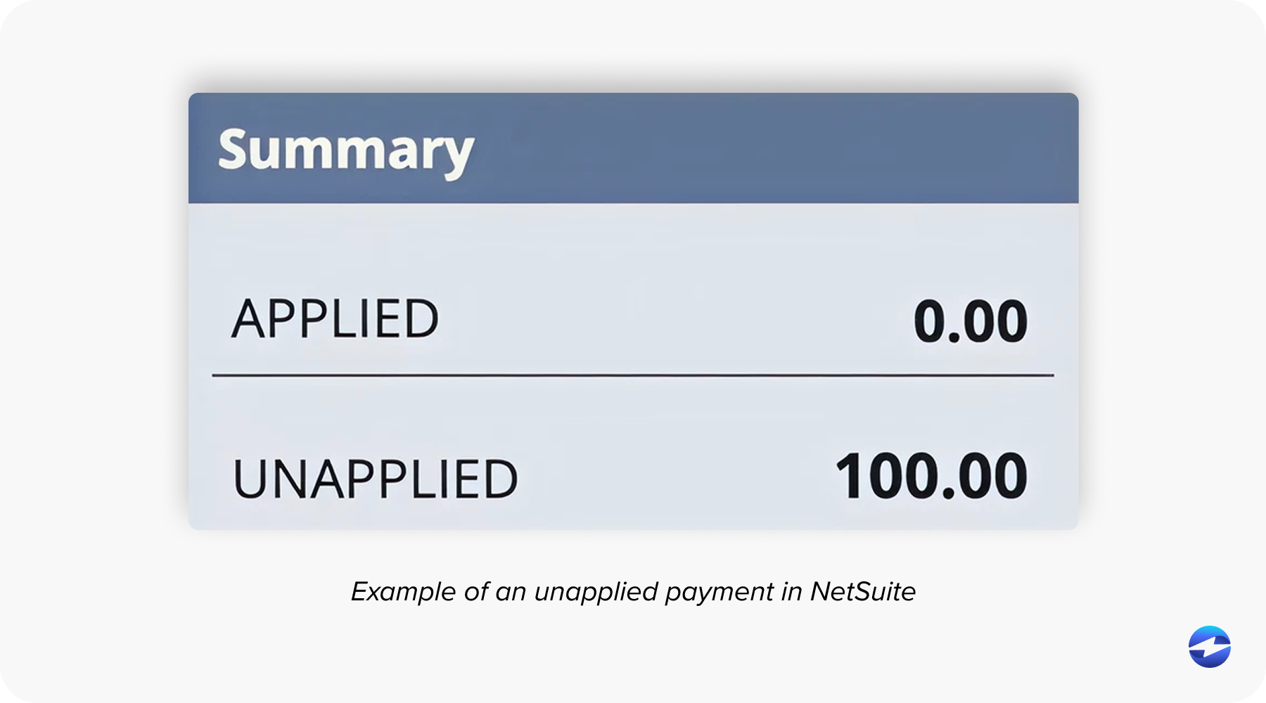 Example of an unapplied payment in netsuite