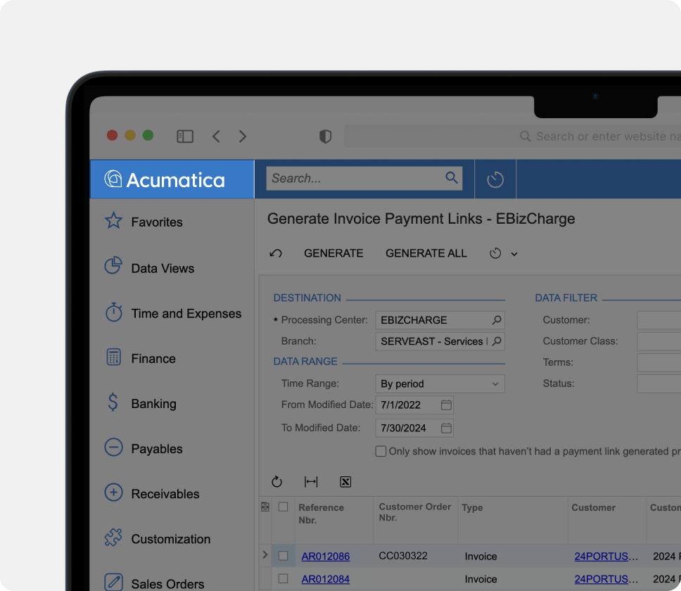 Native payments inside Acumatica