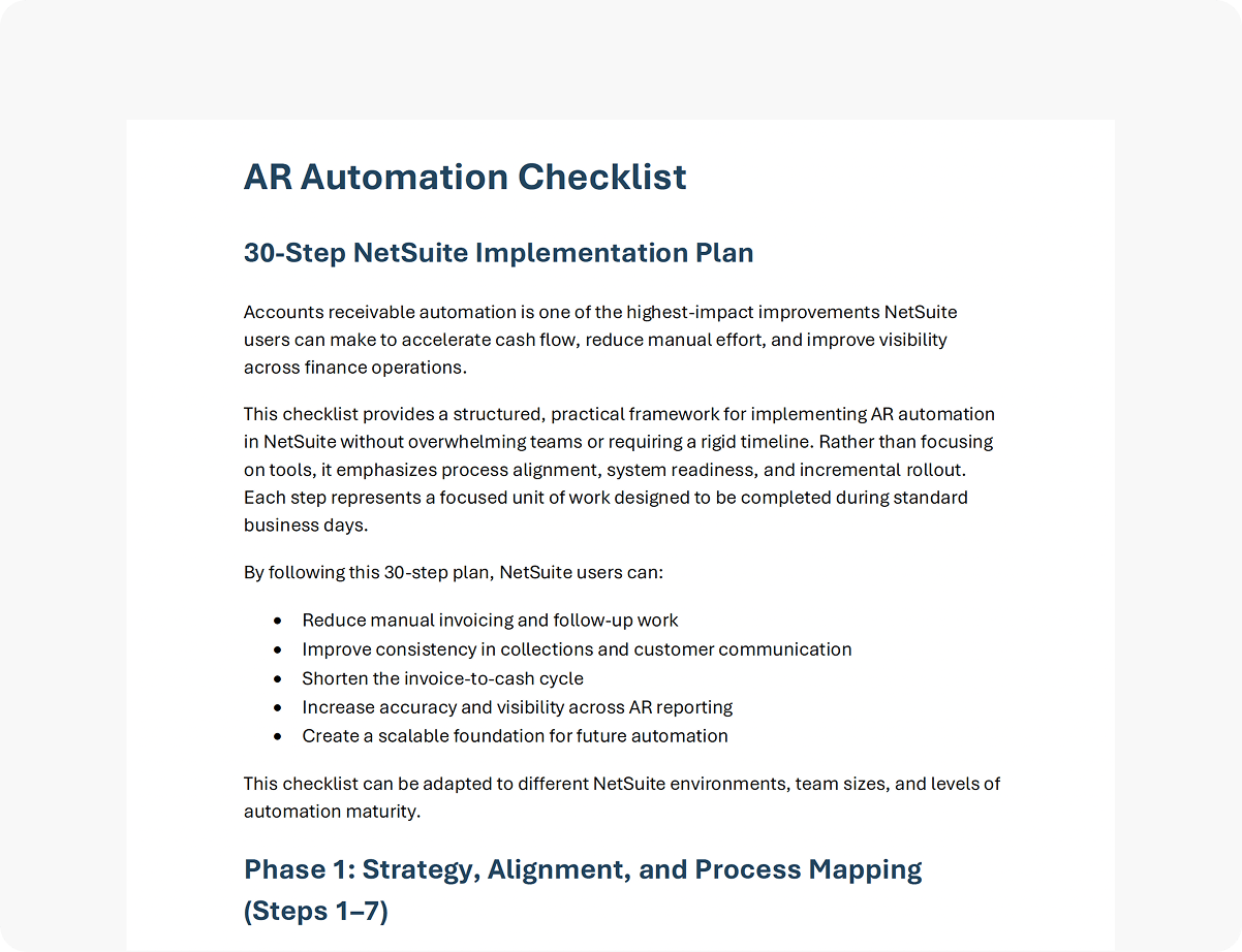 NetSuite AR Automation Implementation Checklist preview