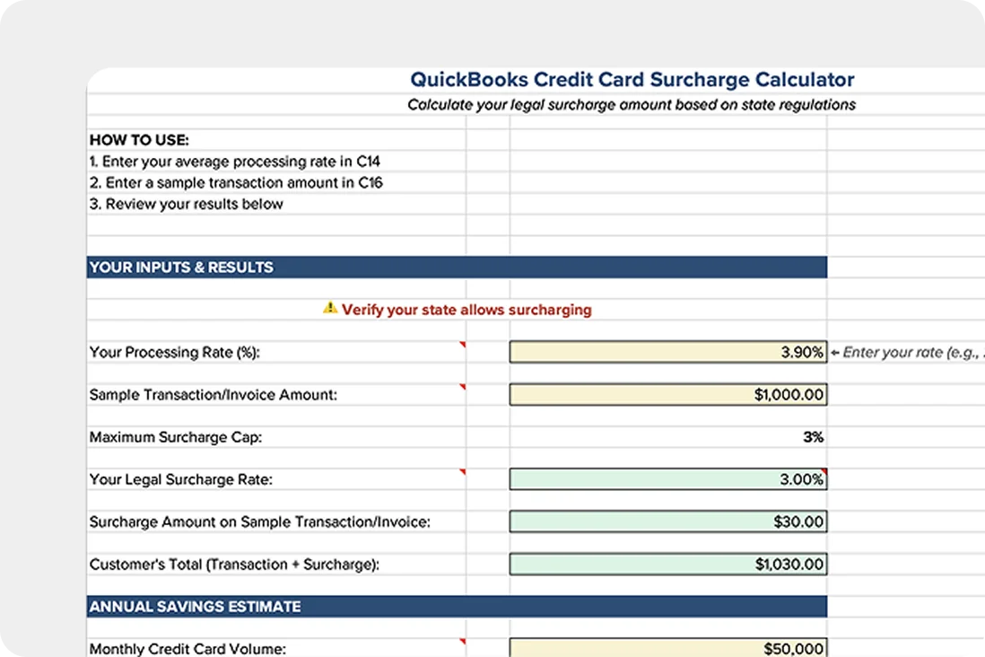 Quickbooks credit card surcharge sidebar