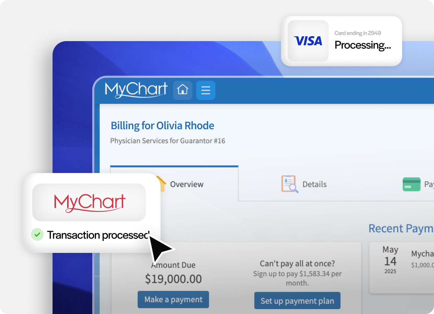 Integrated payments for Epic and MyChart