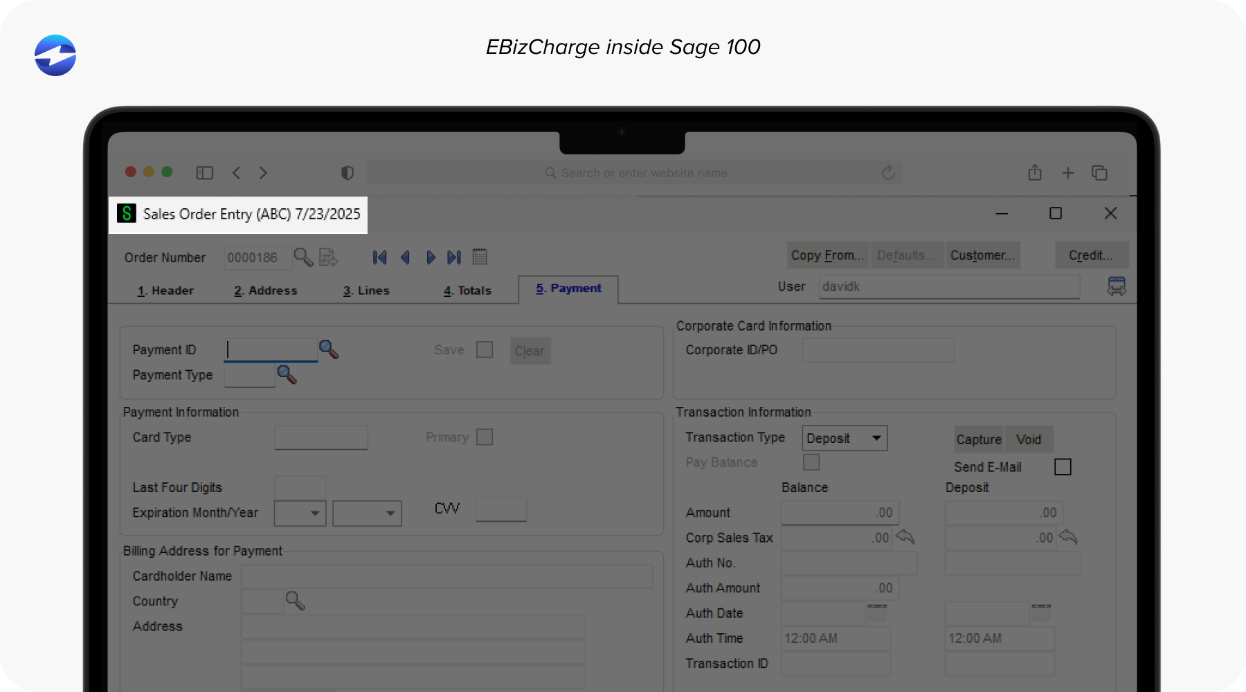 EBizCharge inside Sage 100