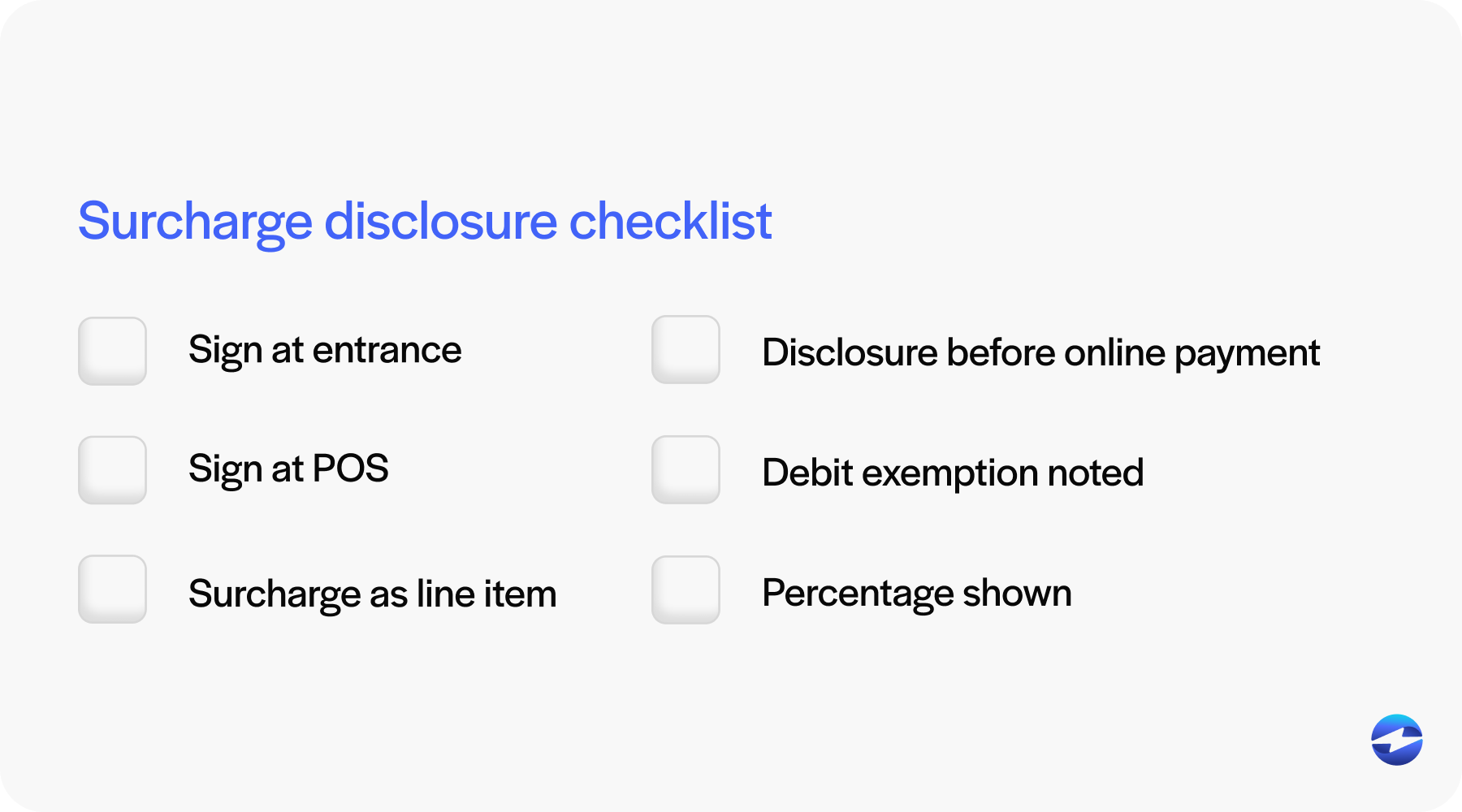 Surcharge disclosure checklist