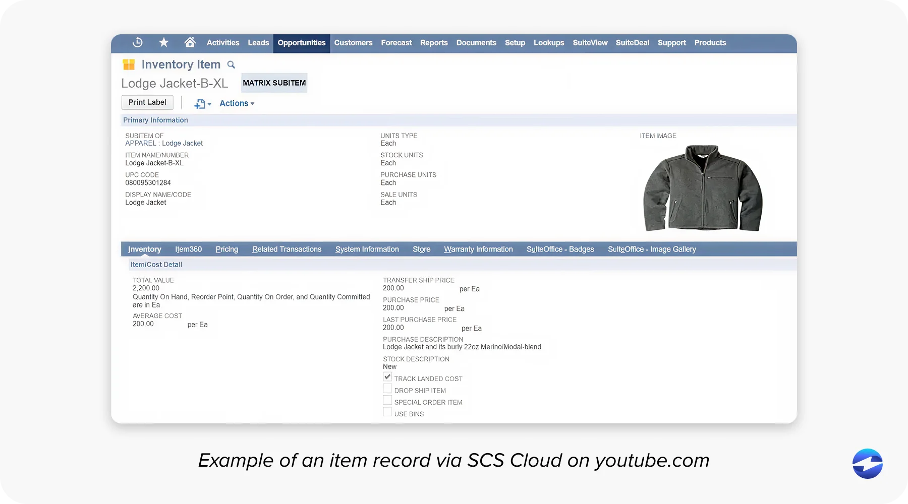 Example of an item record via SCS Cloud on youtube.com