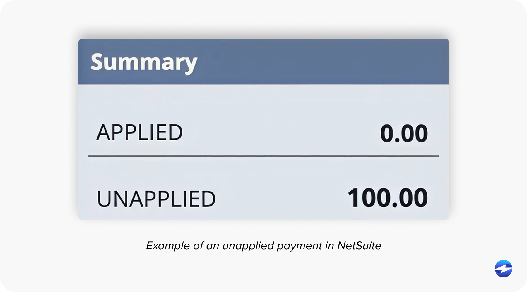 Example of an unapplied payment in NetSuite