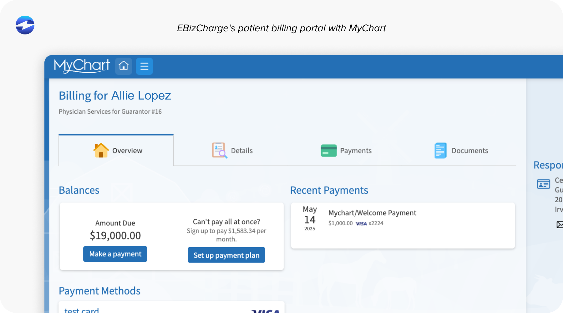 EBizCharge’s patient billing portal with MyChart