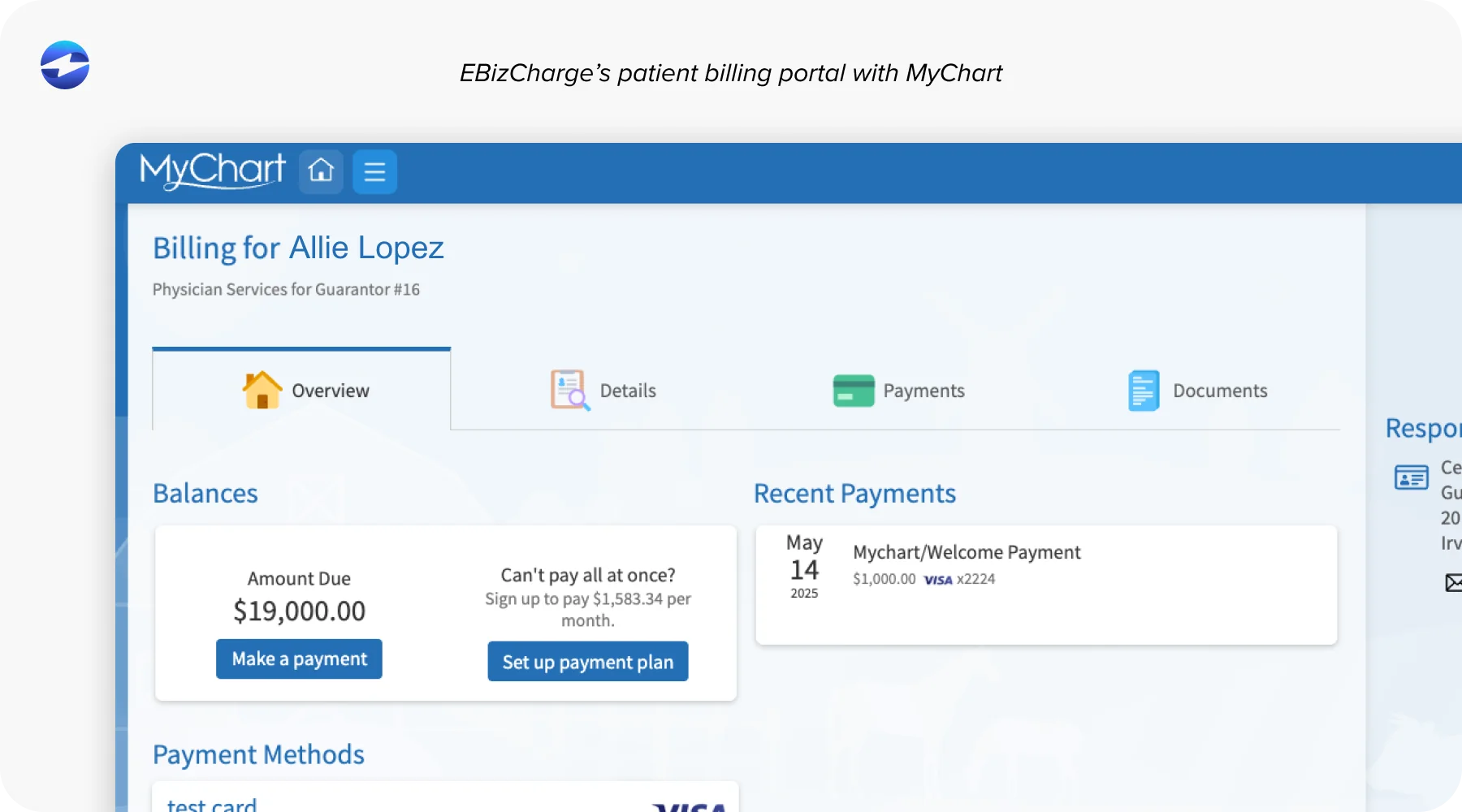 EBizCharge’s patient billing portal with MyChart