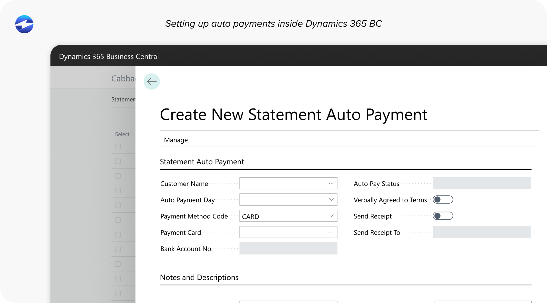 Setting up auto payments inside Microsoft Dynamics 365 BC