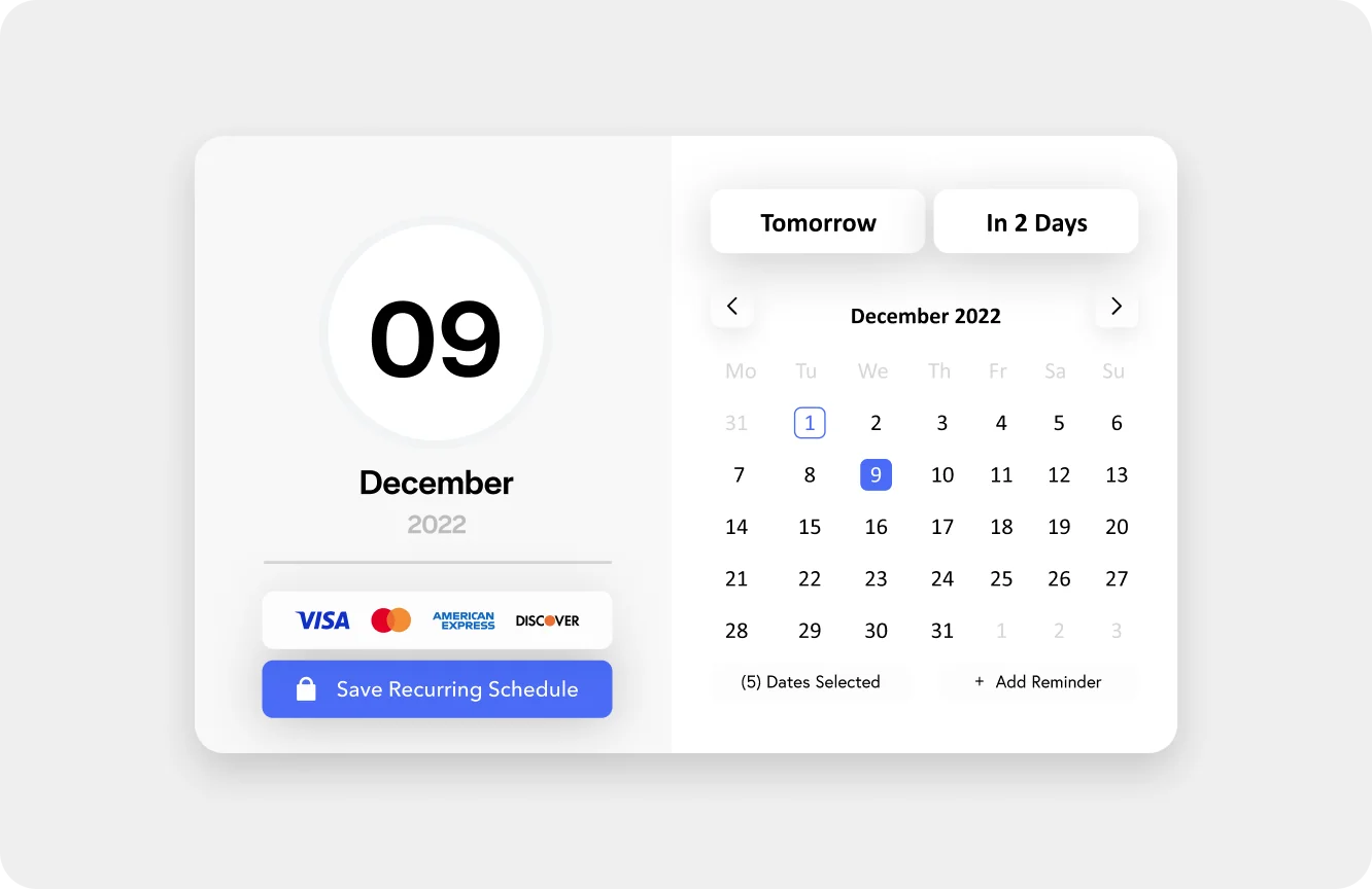 Selecting a date on a calendar to auto charge customer invoices using a default payment method